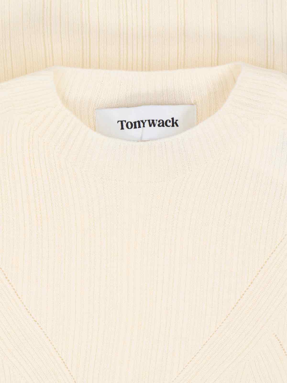 Tonywack Semi-sheer Cream Knit Top With Round Neckline In Neutral