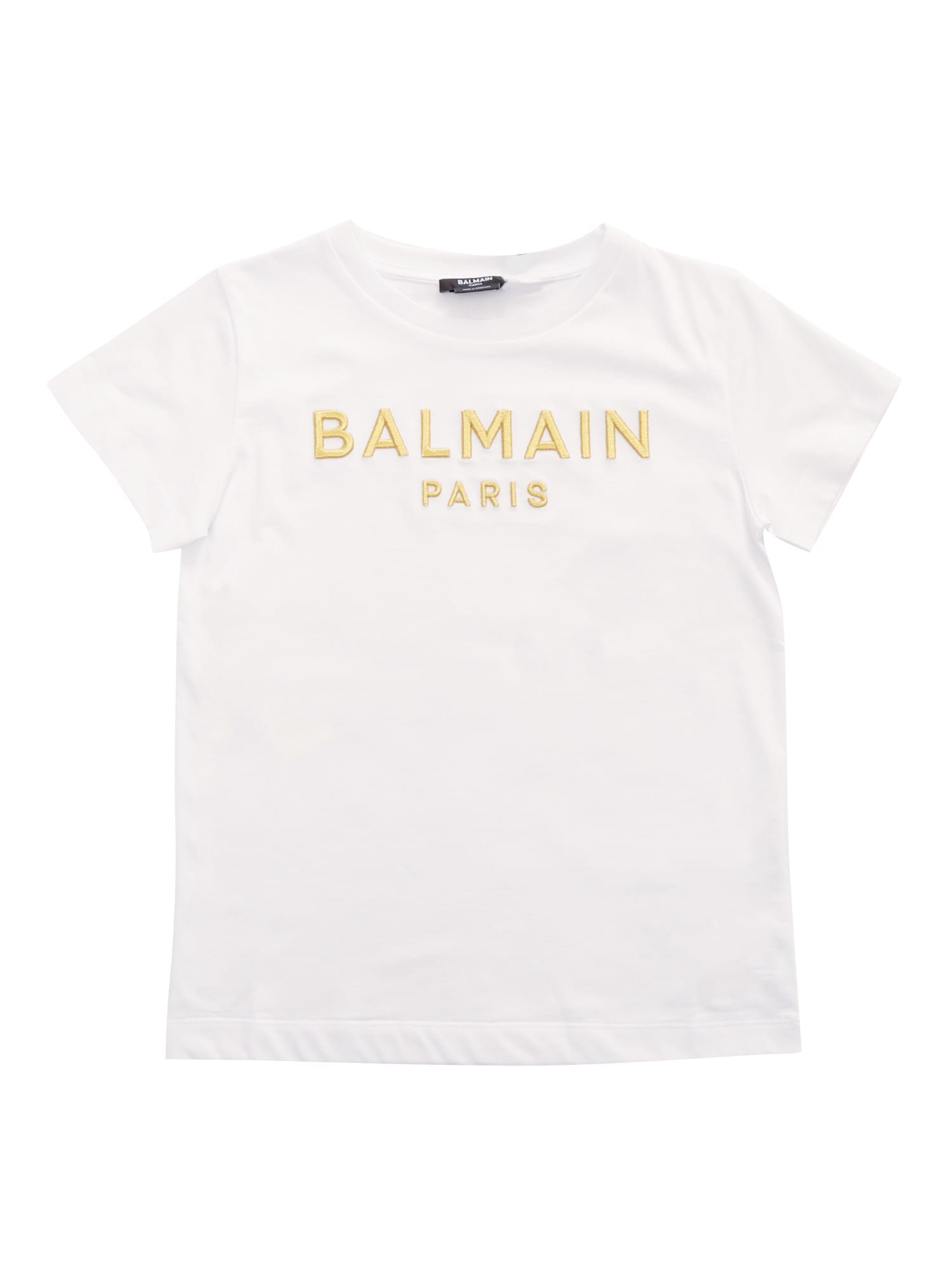 Hav Har råd til løn Balmain Kids' Girls White & Gold Logo T-shirt | ModeSens
