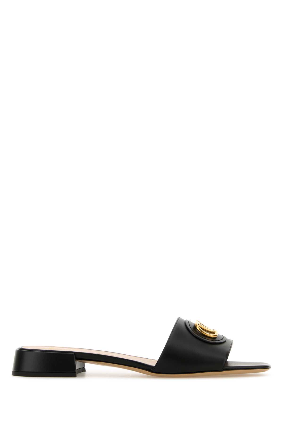 Valentino Garavani Black Leather Vlogo Signature Slippers