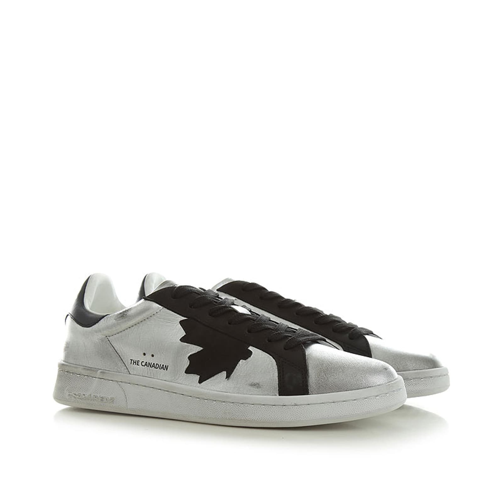 Shop Dsquared2 Printed Leather Sneakers In Silver