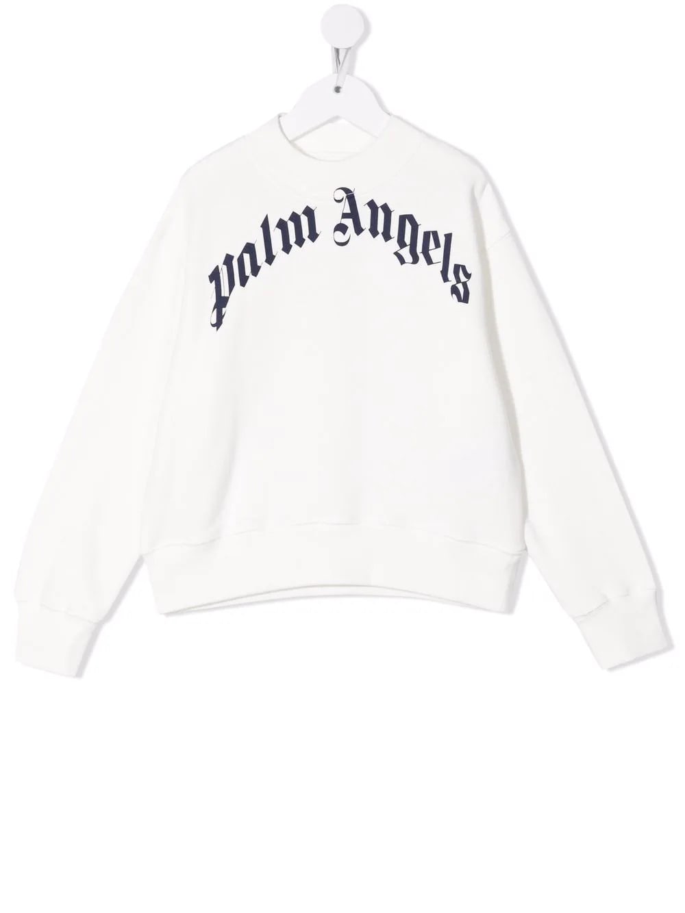 Palm Angels Kids White Crewneck Sweatshirt With Navy Blue Maxi Logo