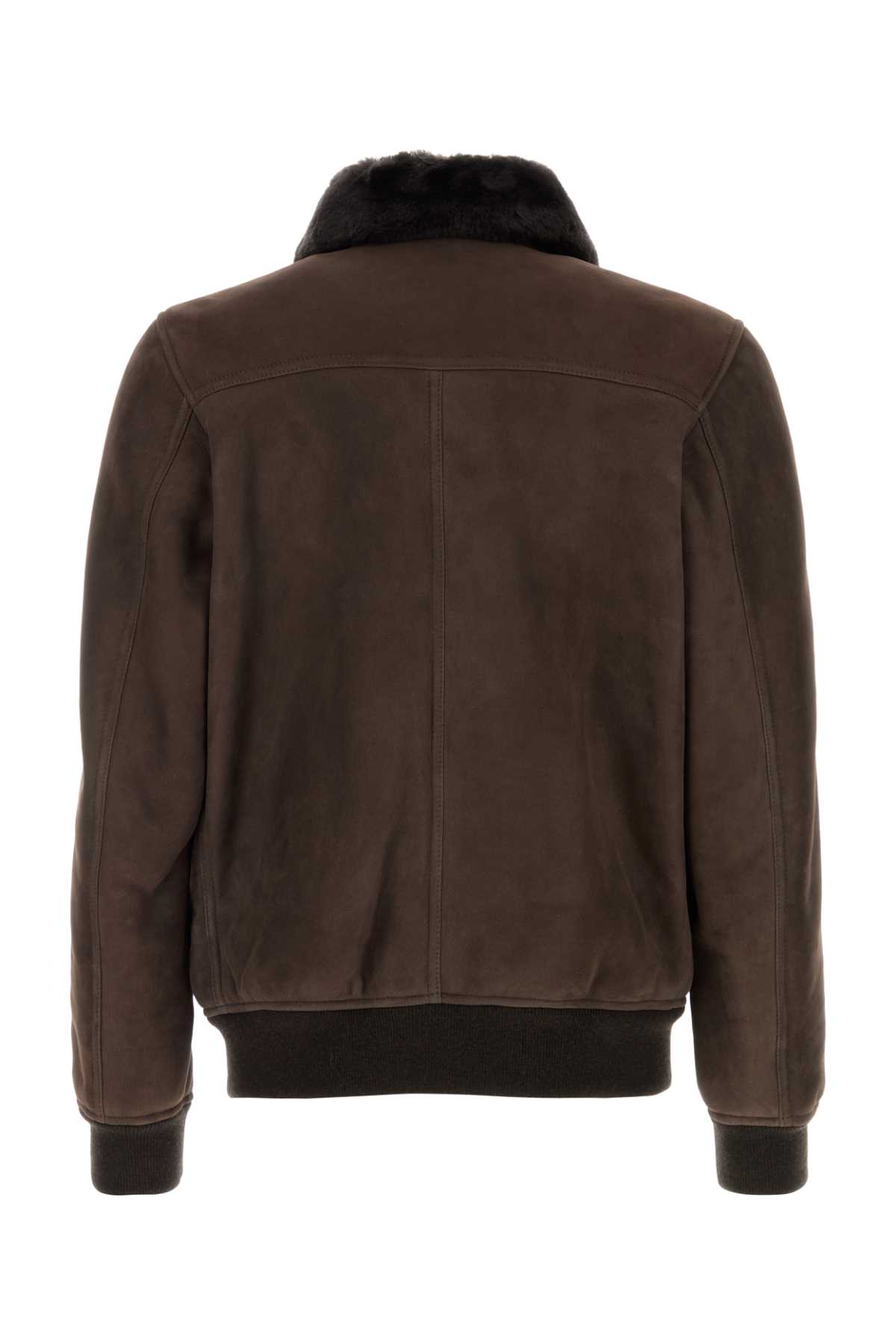 Moorer Suede Fiano Jacket Fur Collar In Brown