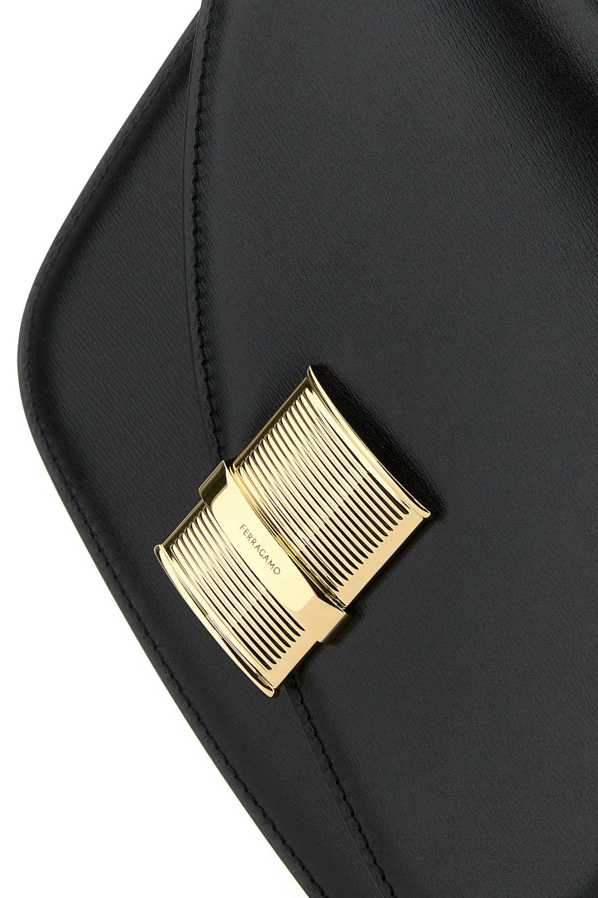 Ferragamo Black Leather Small Fiamma Crossbody Bag In Neronero