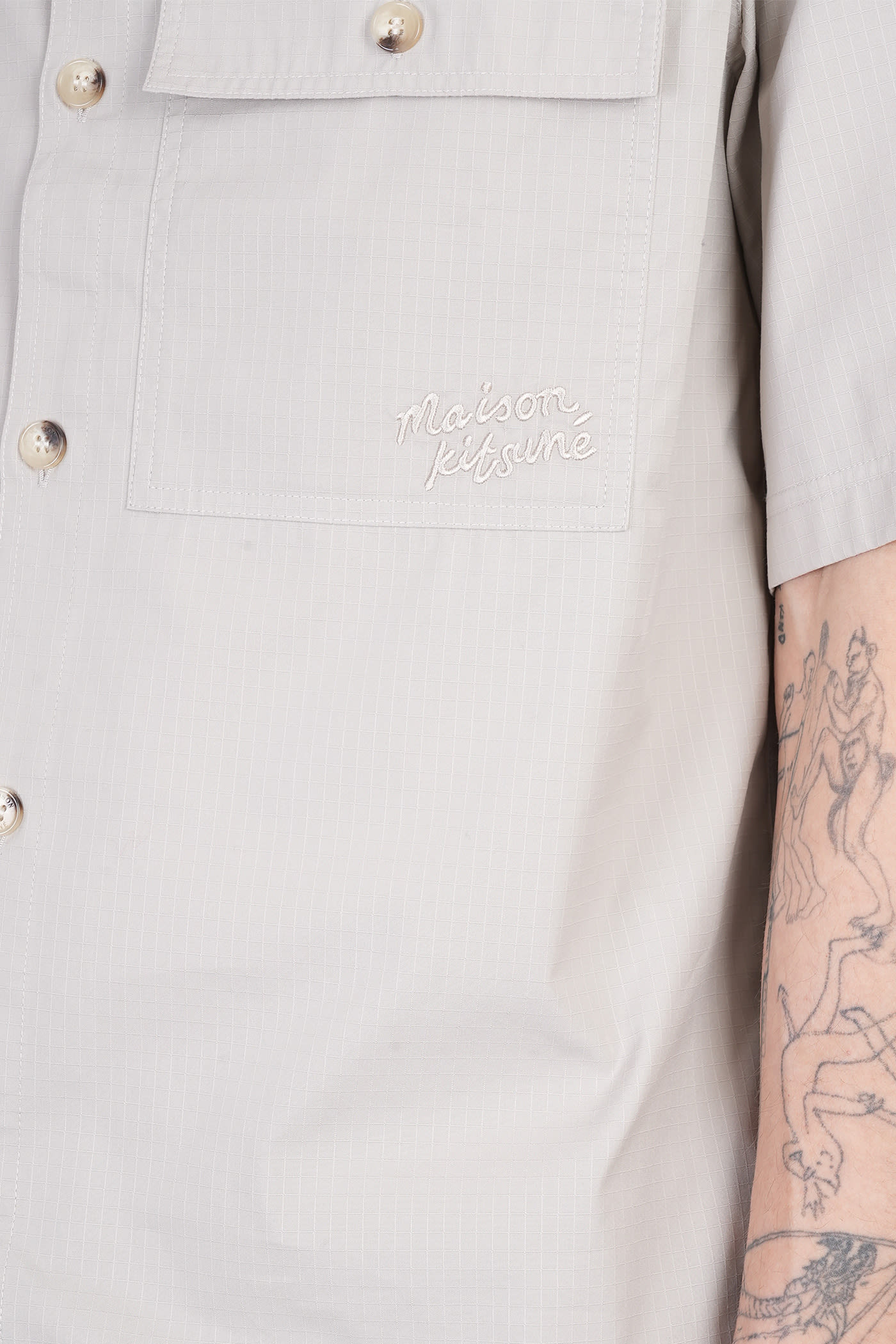 Shop Maison Kitsuné Shirt In Grey Cotton