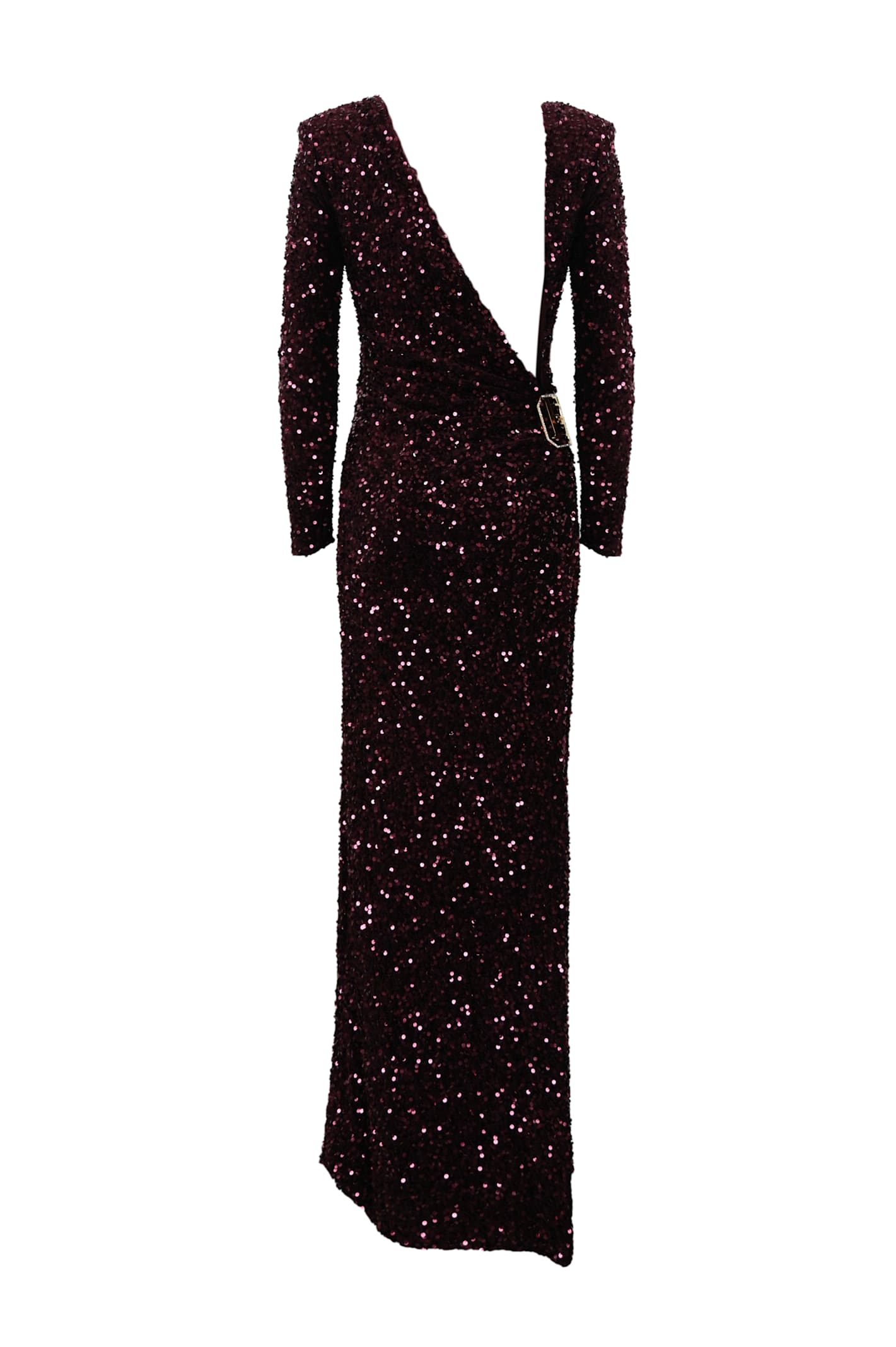 Shop Elisabetta Franchi Red Carpet Dress In Chenille With Sequins In Rouge Noir