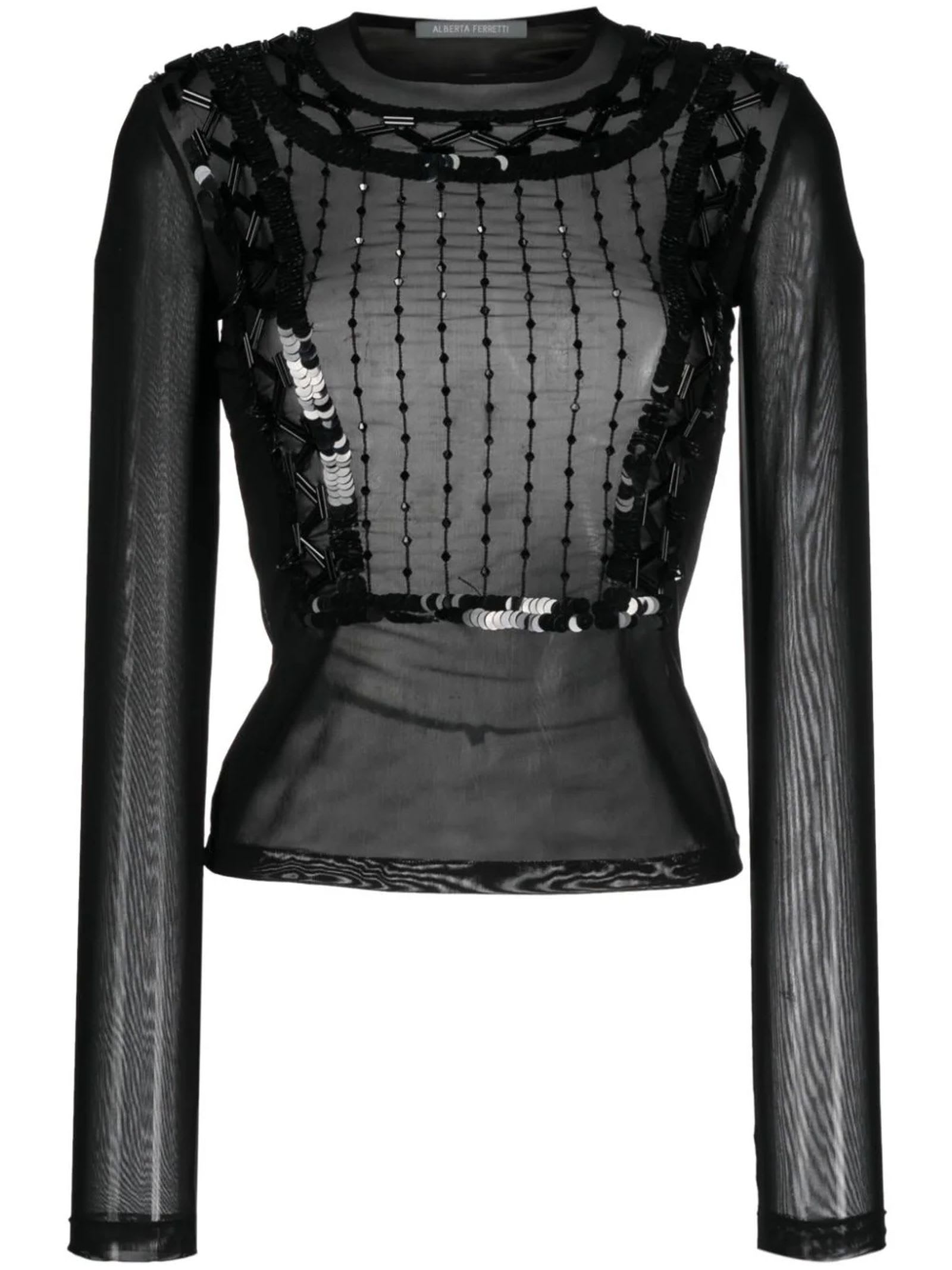 Alberta Ferretti Semi-sheer Sequin-embellished Top In Nero