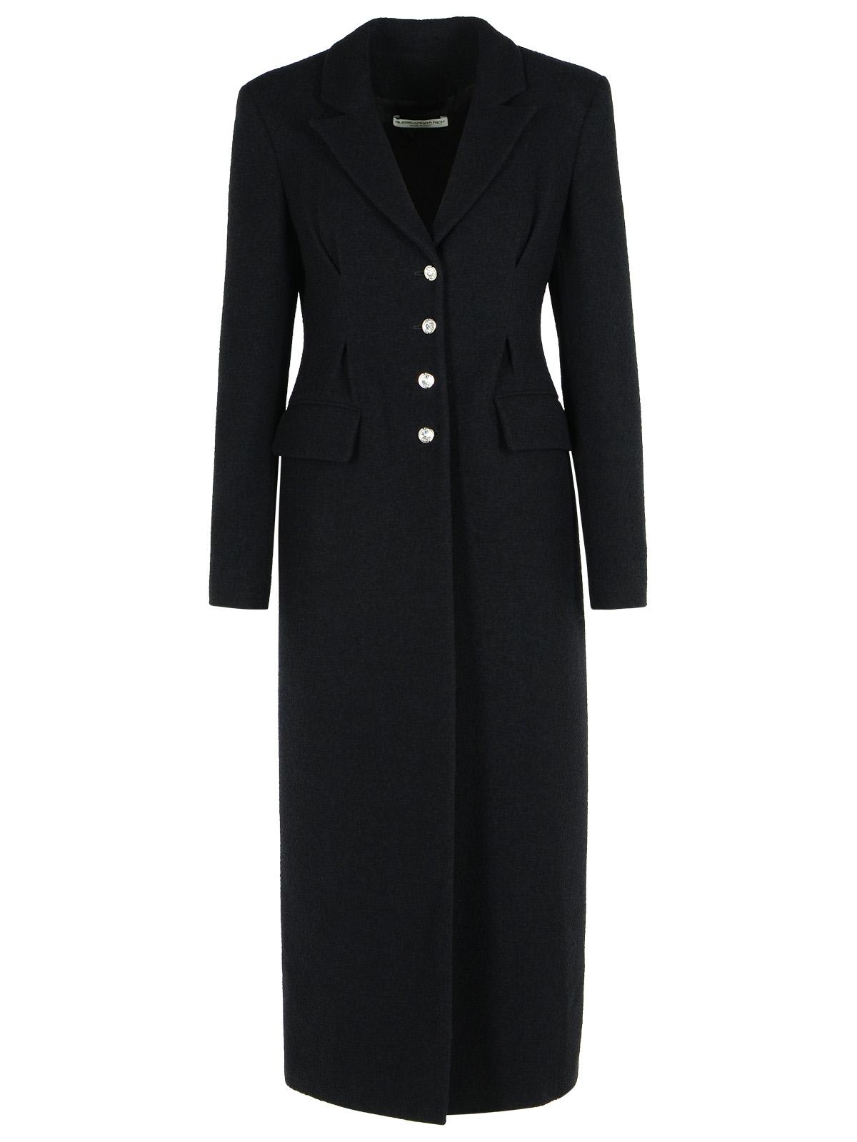 Alessandra Rich Wool Blend Coat Button Detailing In Black