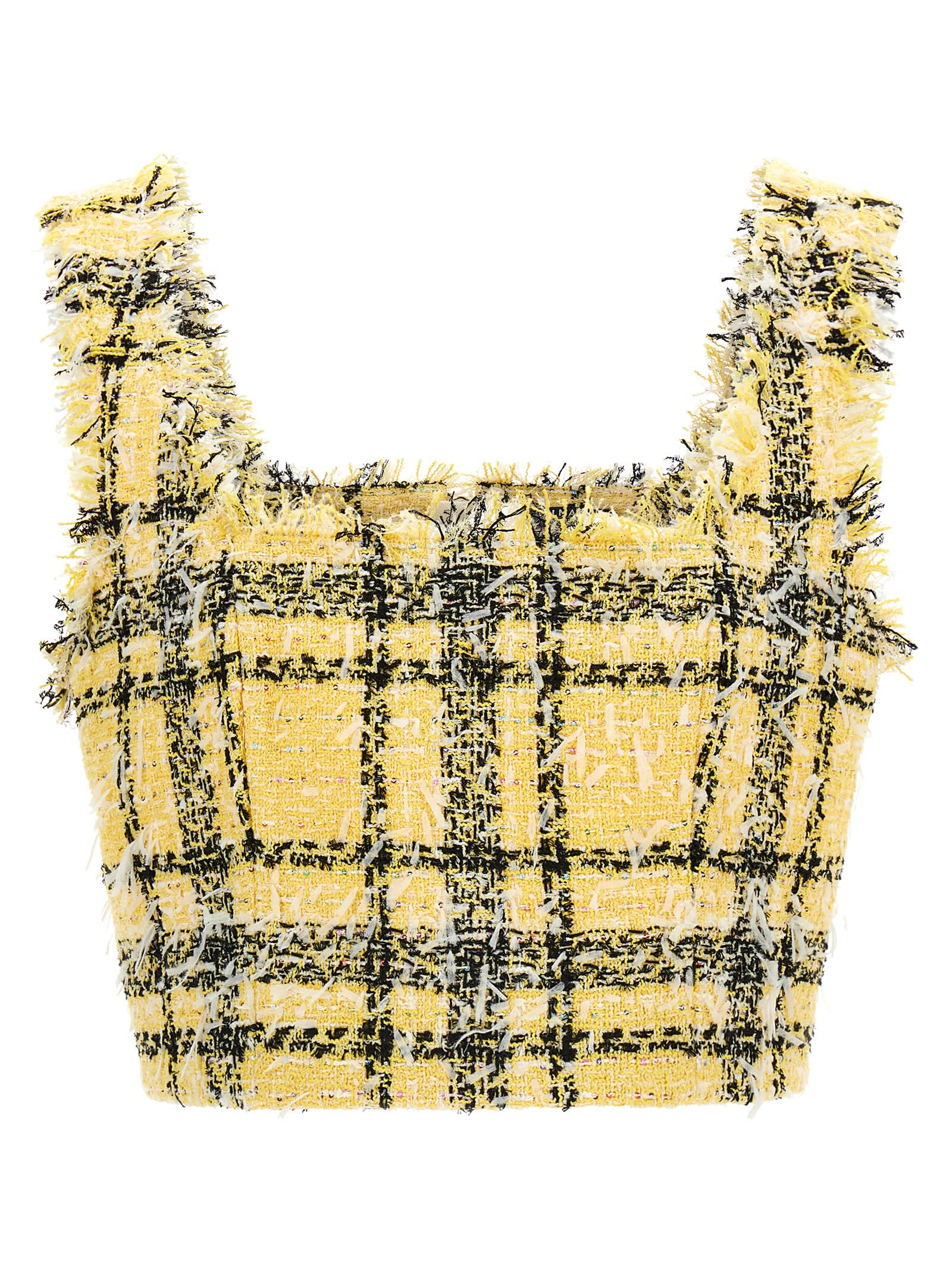 Balmain Tartan Tweed Top In Yellow