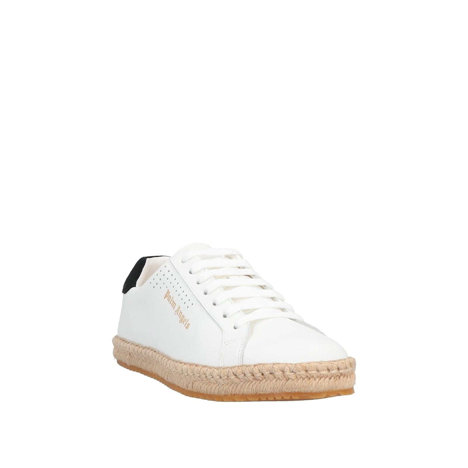 Palm Angels Leather Sneakers With Woven Espadrille-style Sole In White