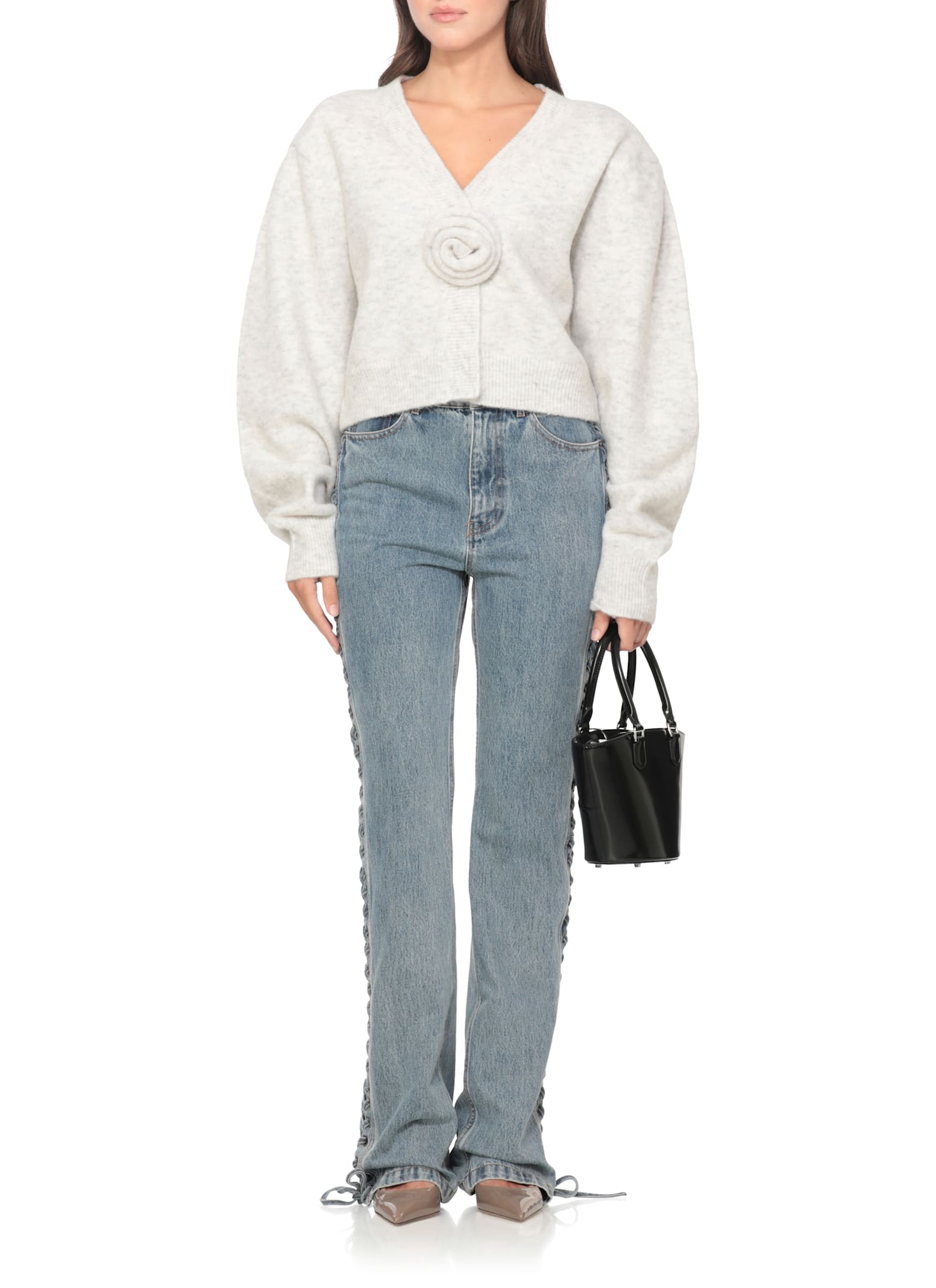 Rotate Birger Christensen Straight Denim Jeans With Side Braided Accents In Blue