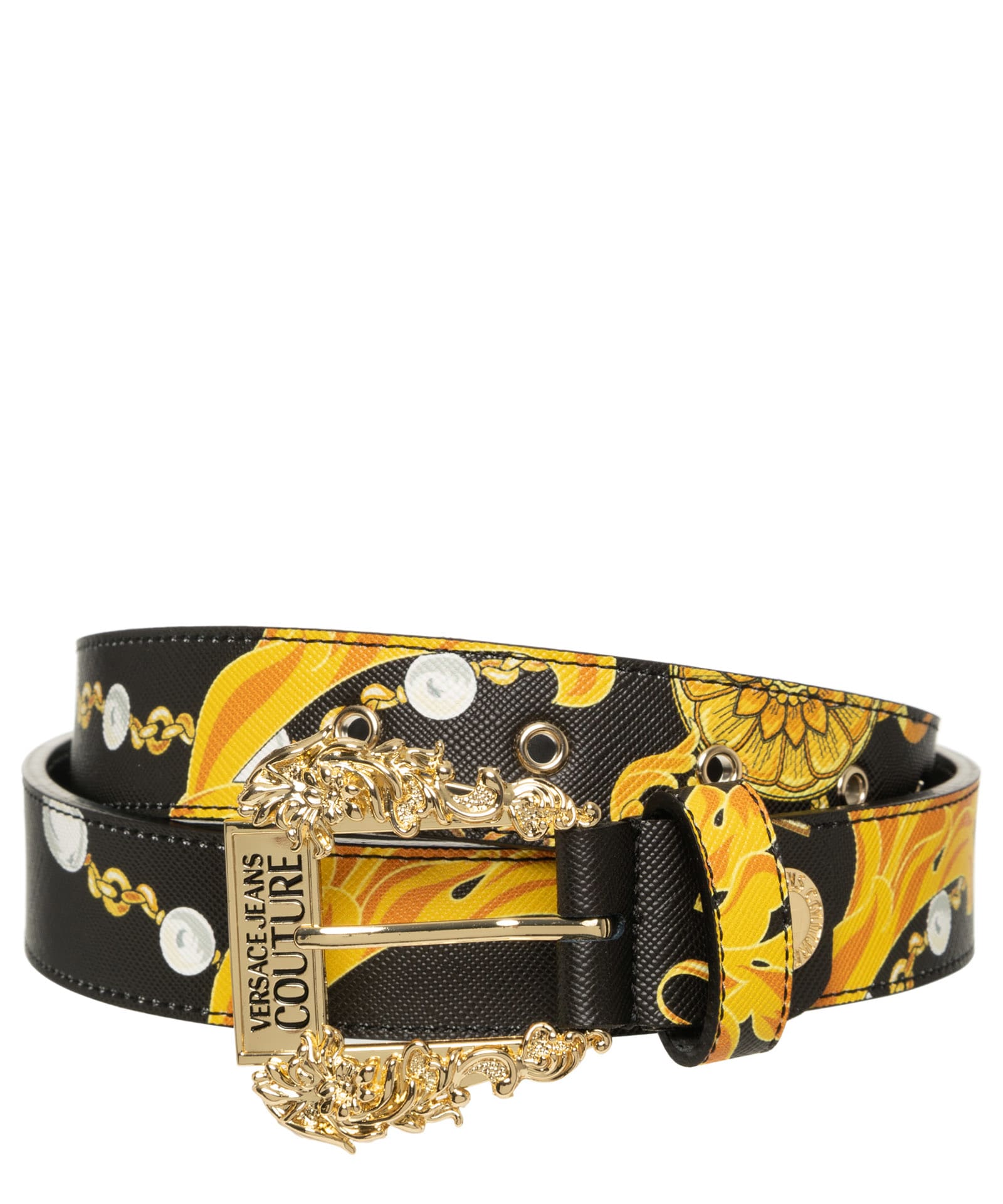 Shop Versace Jeans Couture Chain Couture Leather Belt In Nero