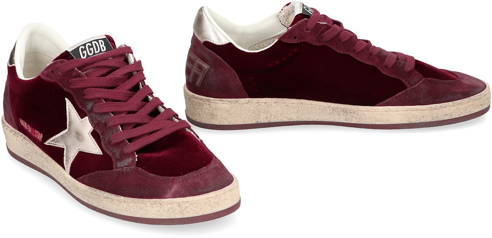 Golden Goose Ball Star Sneakers In Bordeaux Velvet In Red