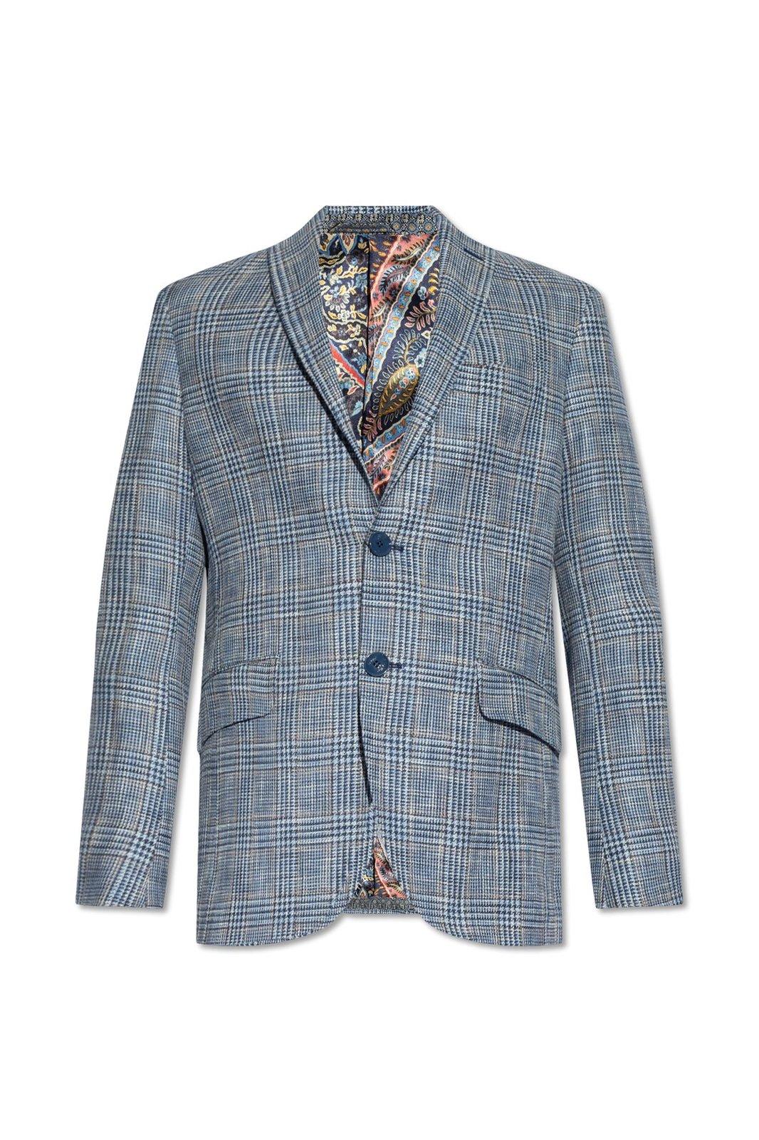 Shop Etro Checked Single-breasted Blazer In Azzurro