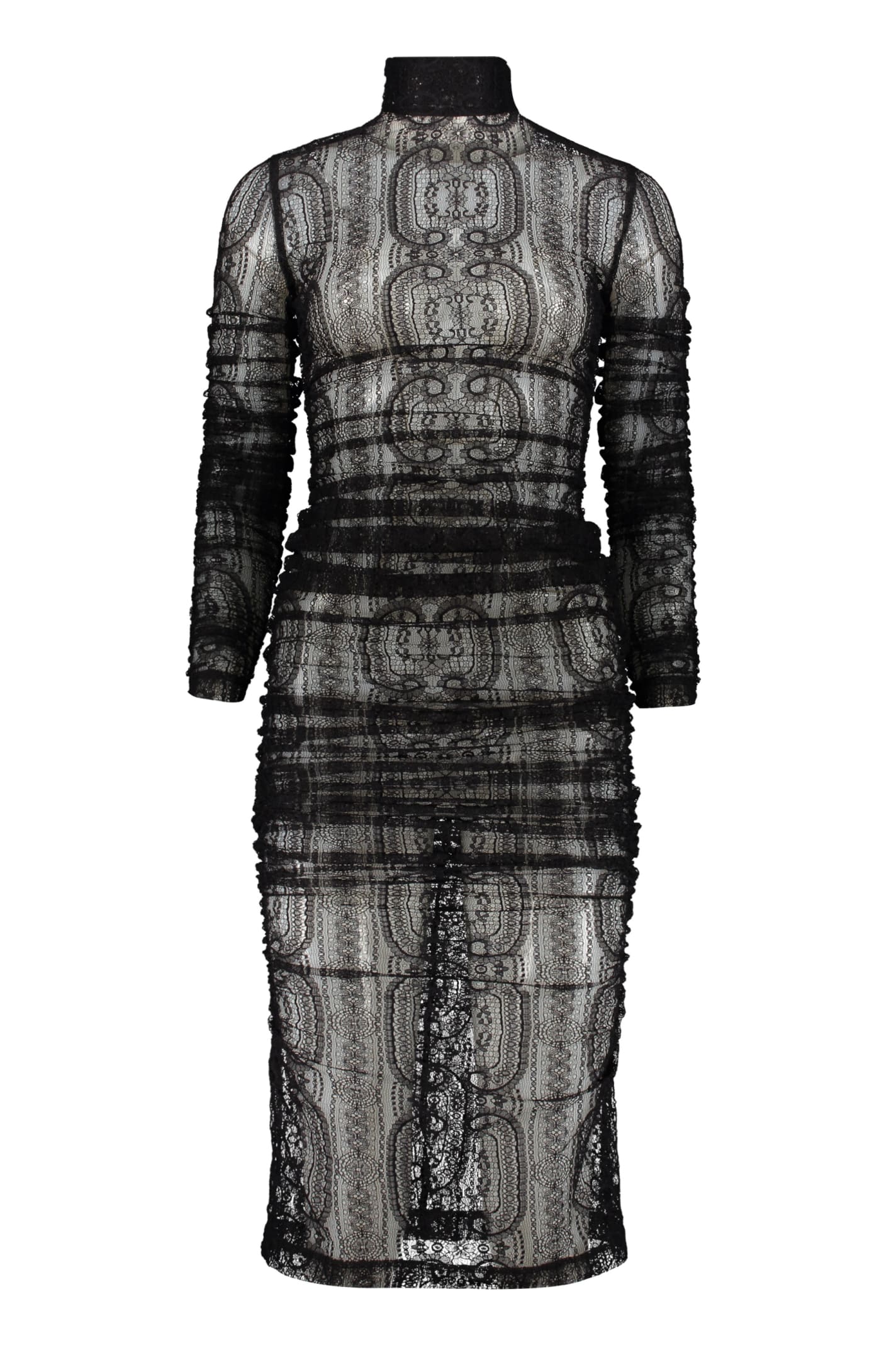 Dolce & Gabbana Lace Midi Dress In Brown