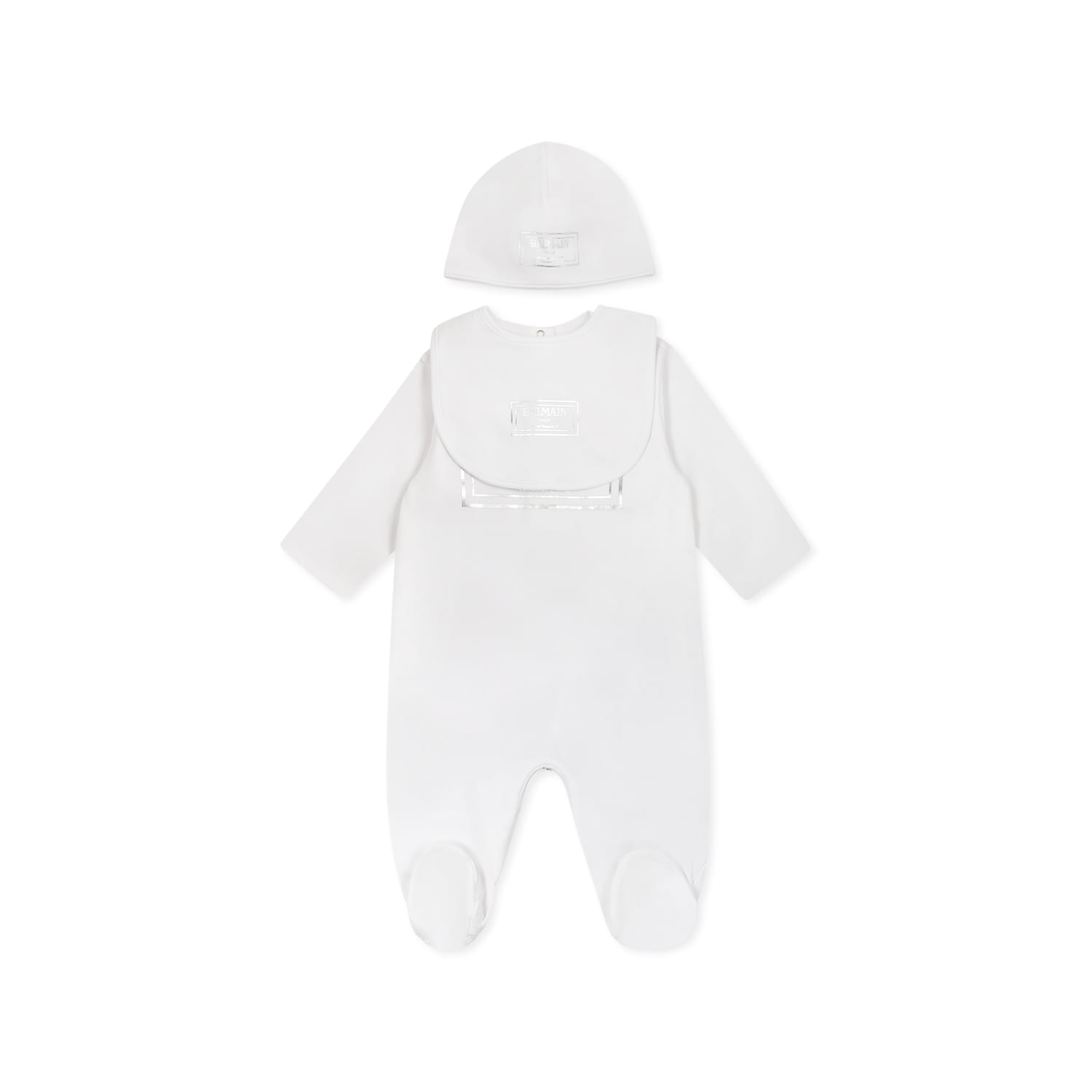 Balmain White Babygrow Set For Babykids With Logo In White