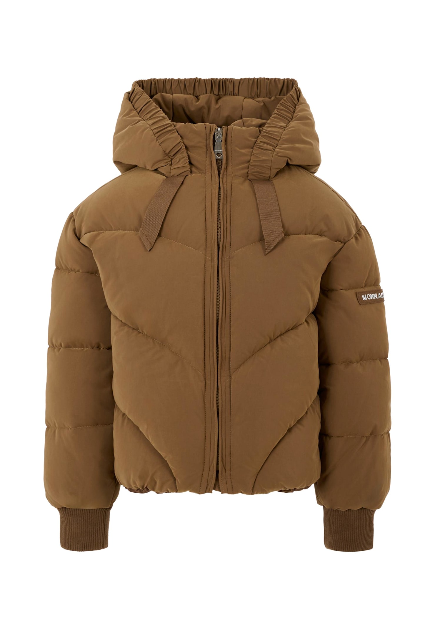 Monnalisa Brown Bomber Jacket For Girl With Logo Patch In Brown