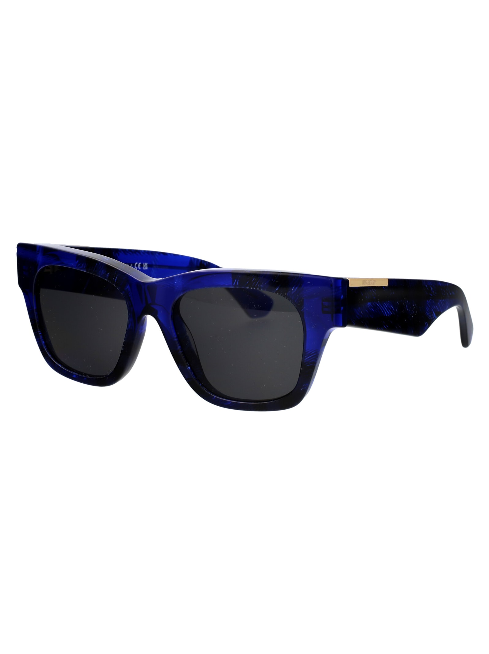 Burberry Eyewear Engraved-logo Rectangle-frame Sunglasses In 411487 Check Blue