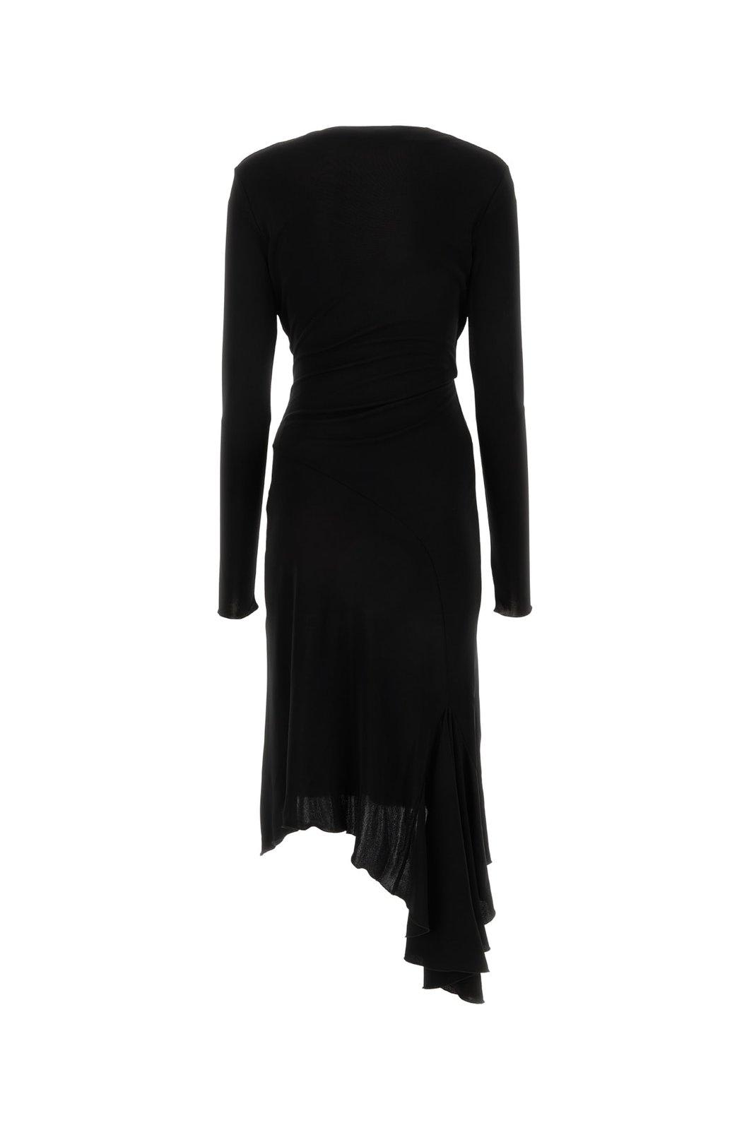 Shop Blumarine Draped Long-sleeve Midi Dress In Nero