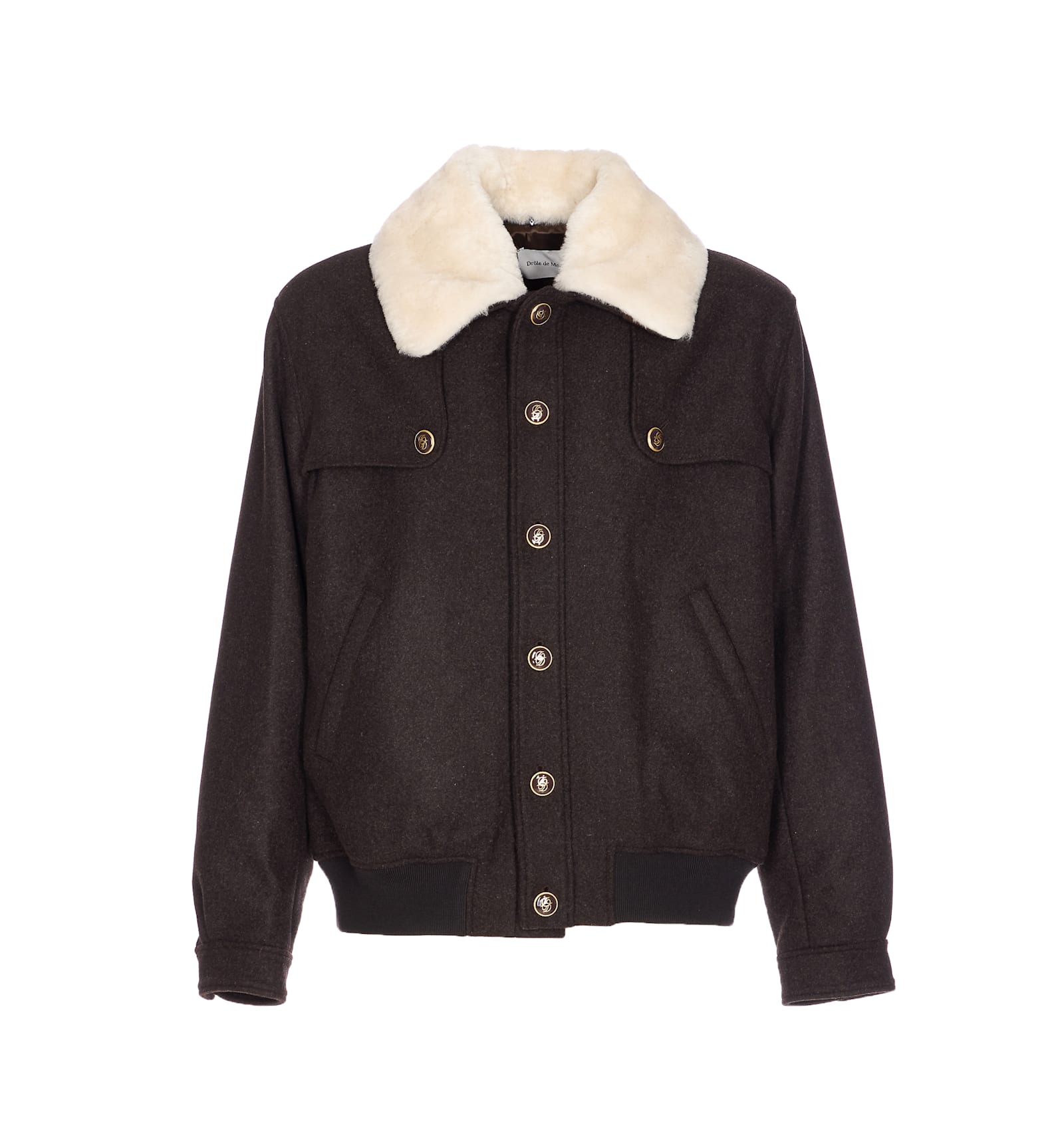 Drôle De Monsieur Long Sleeve Jacket With Faux Fur Collar In Black
