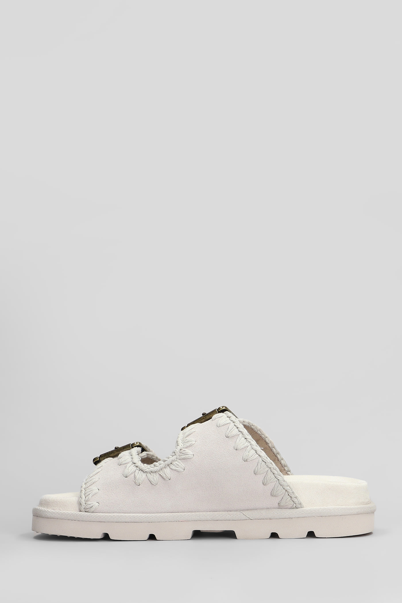 Shop Mou Low Bio Flats In Grey Suede