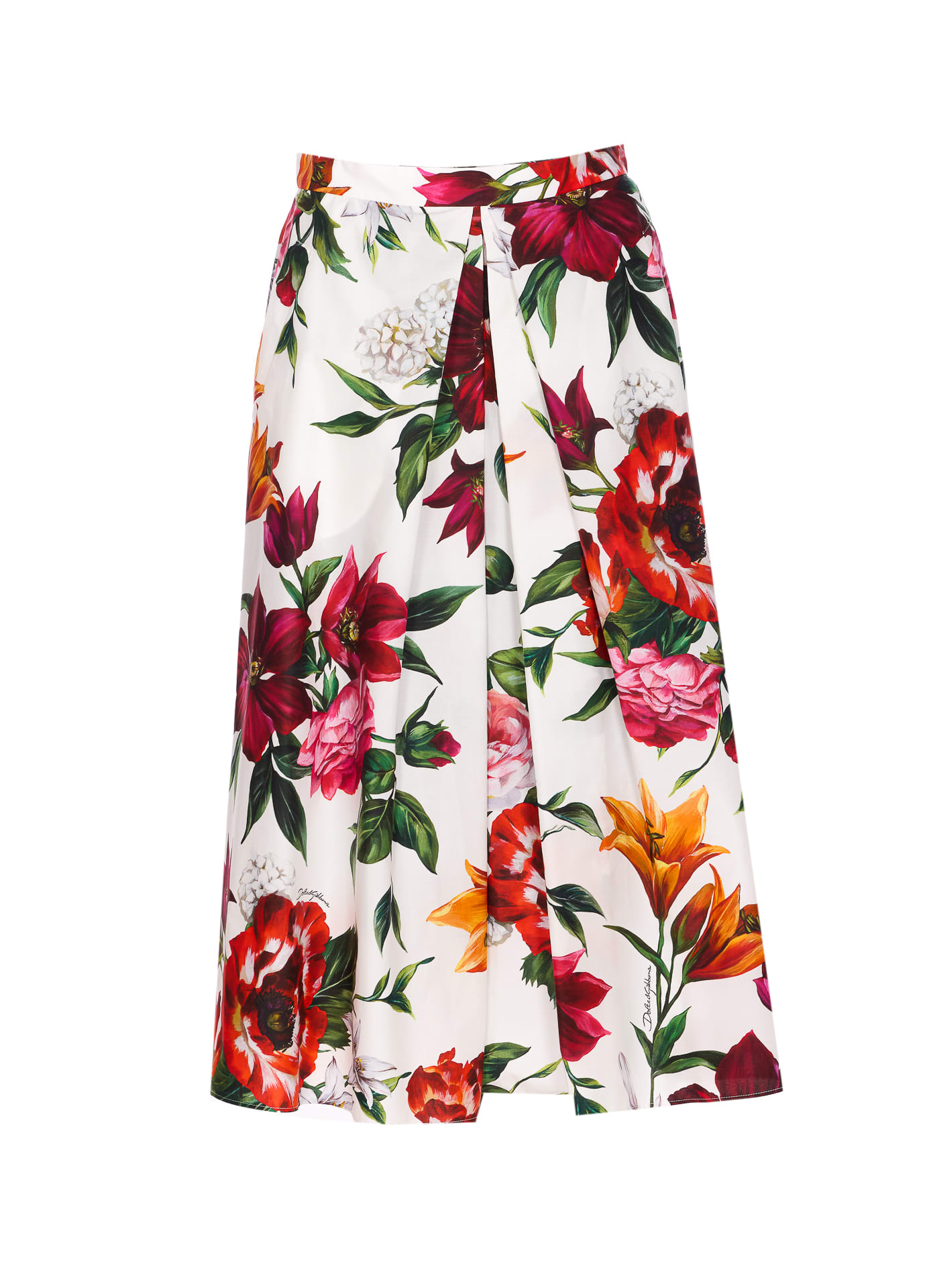 Dolce & Gabbana Flower Print Pleated Skirt In White