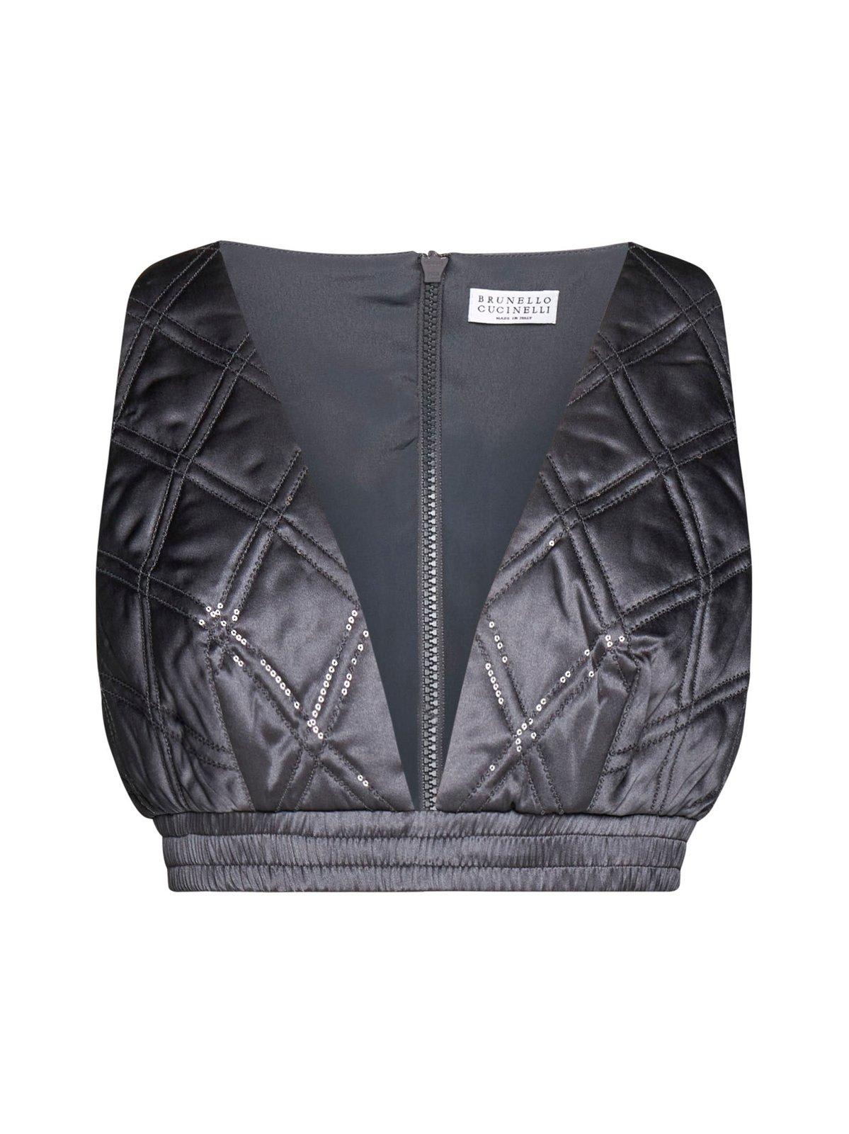 Brunello Cucinelli Quilted Cropped Top In Grey