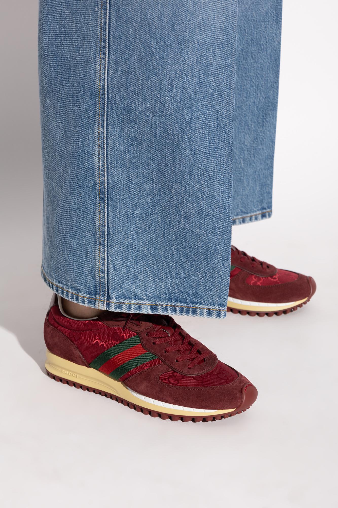 Gucci Vibrant Red Leather Sneakers In Multi