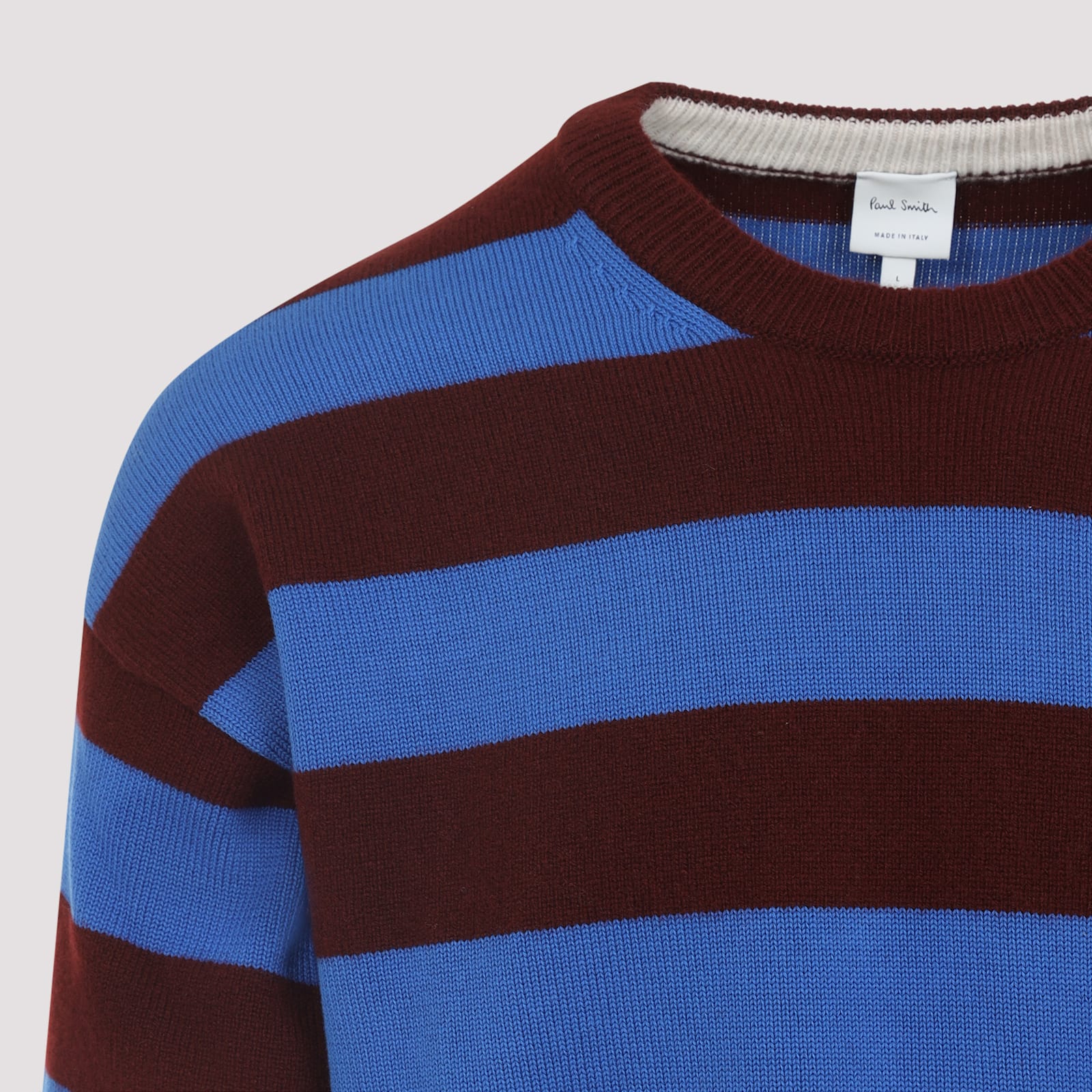 Paul Smith Lambswool Blue And Maroon Stripe Crew Neck Sweater Red In Blue