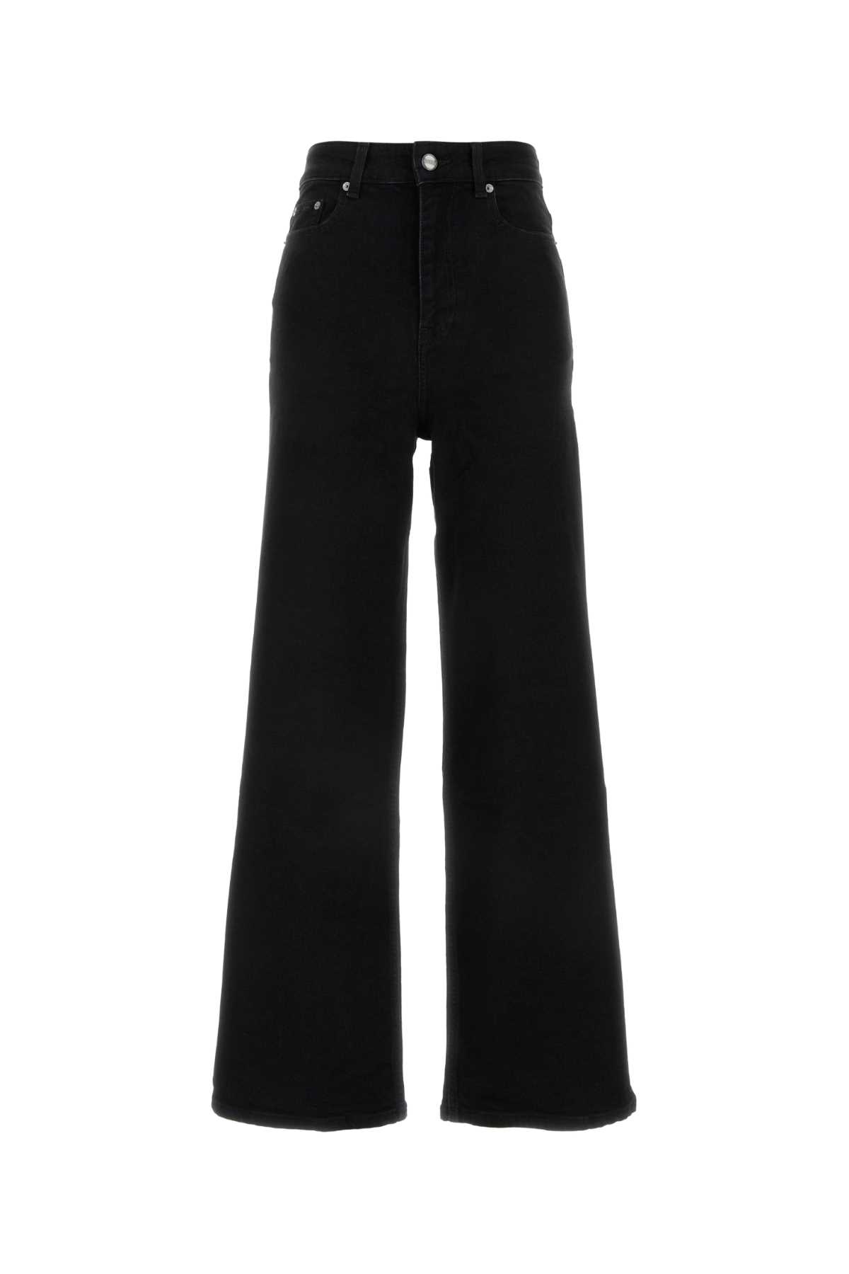 Shop Ganni Black Stretch Denim Wide-leg Jeans In Washedblackblack