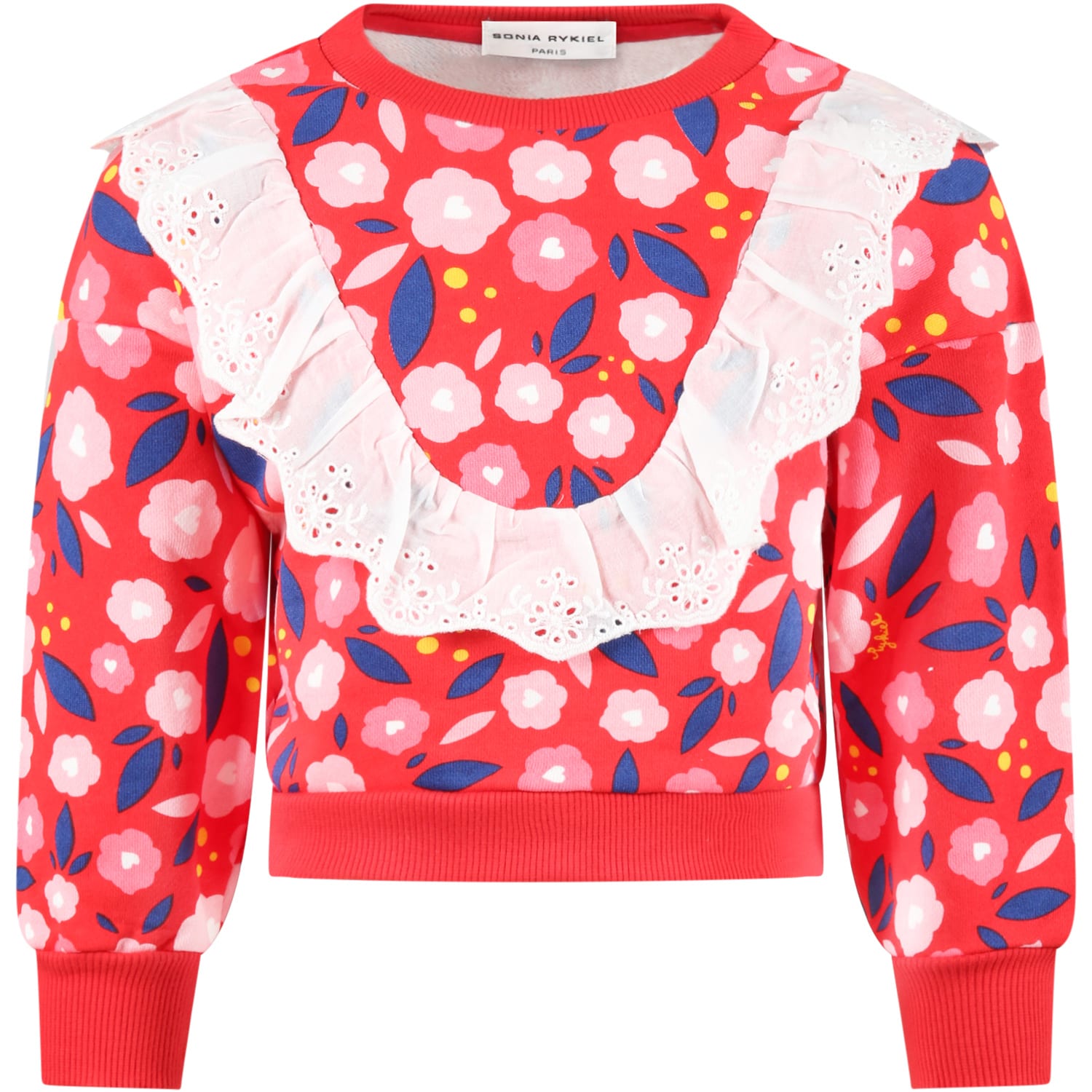 Sonia Rykiel Red Sweatshirt For Girl With Flowers