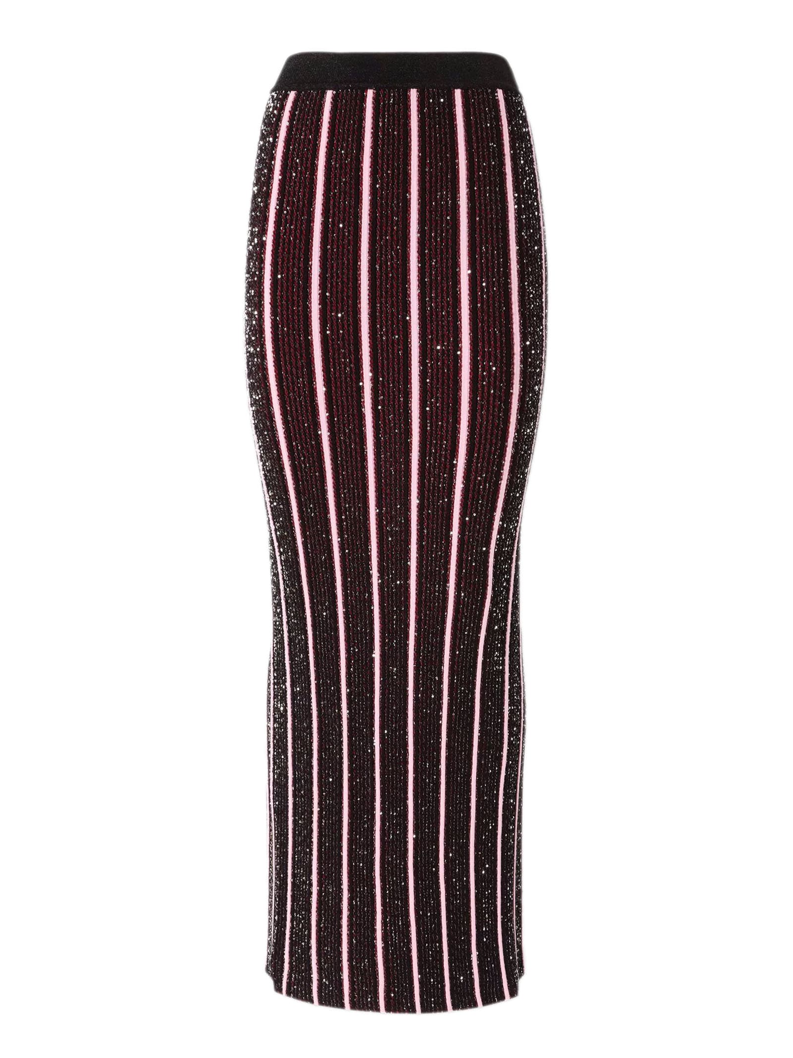 Red And Black Long Ribbed Ribbed Skirt