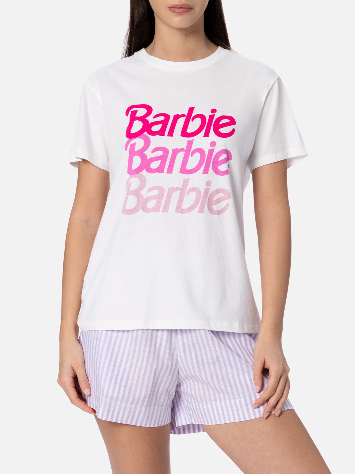 Mc2 Saint Barth Woman Cotton Jersey Crewneck T-shirt Emilie With Barbie Logo Print Barbie Special Edition In White