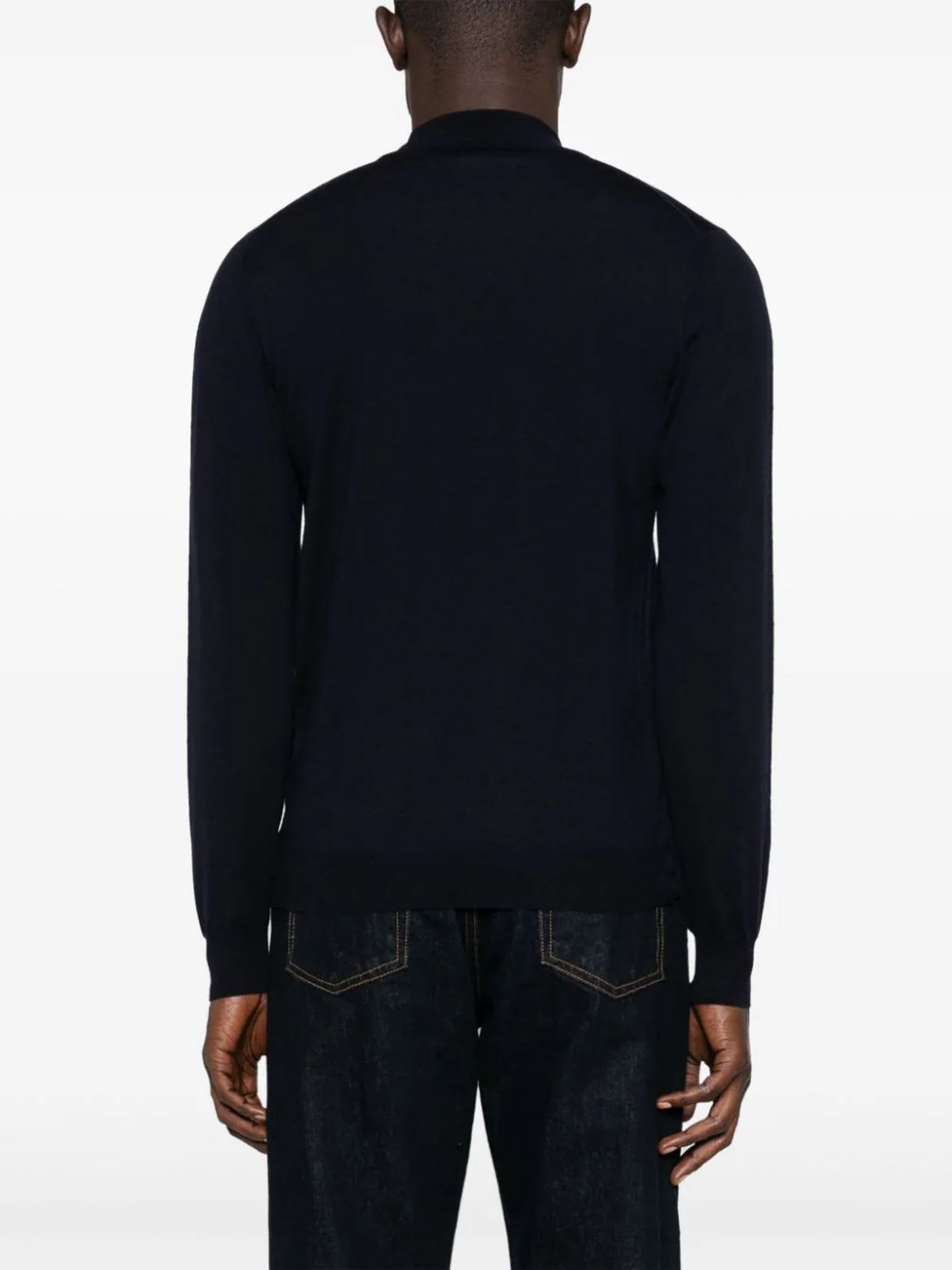 Shop Fedeli Navy Blue Virgin Wool Derby Sweater