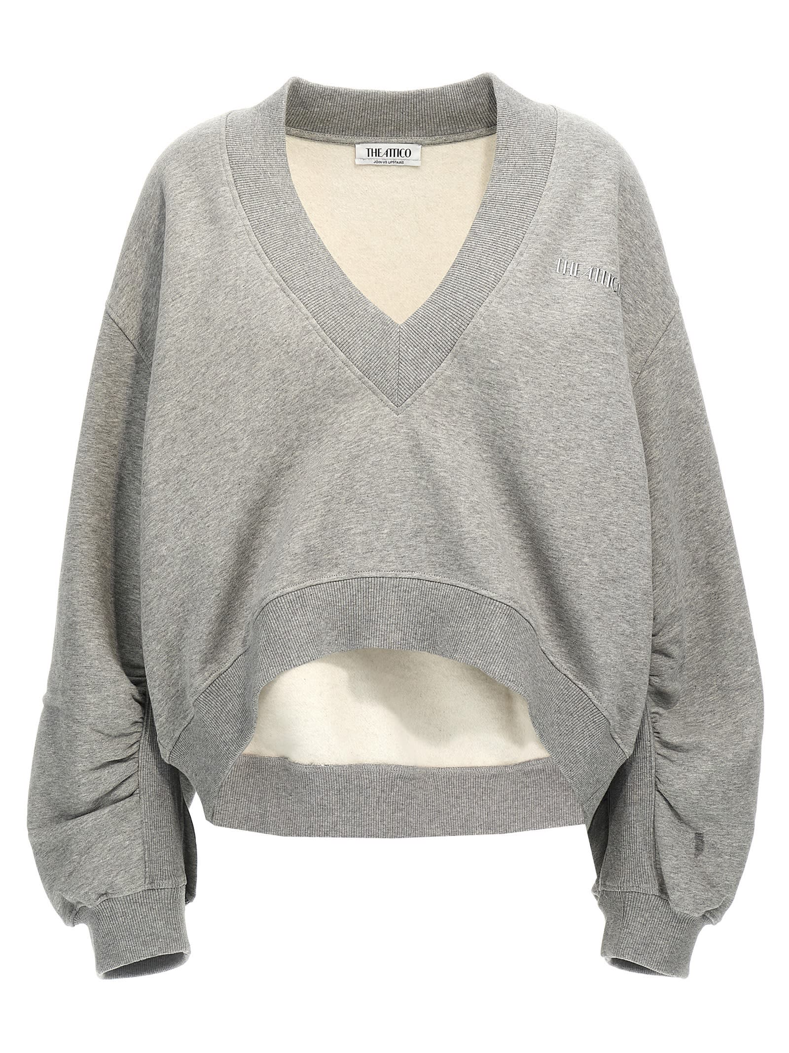 Attico Oversized Cropped Cotton Sweatshirt In Gray