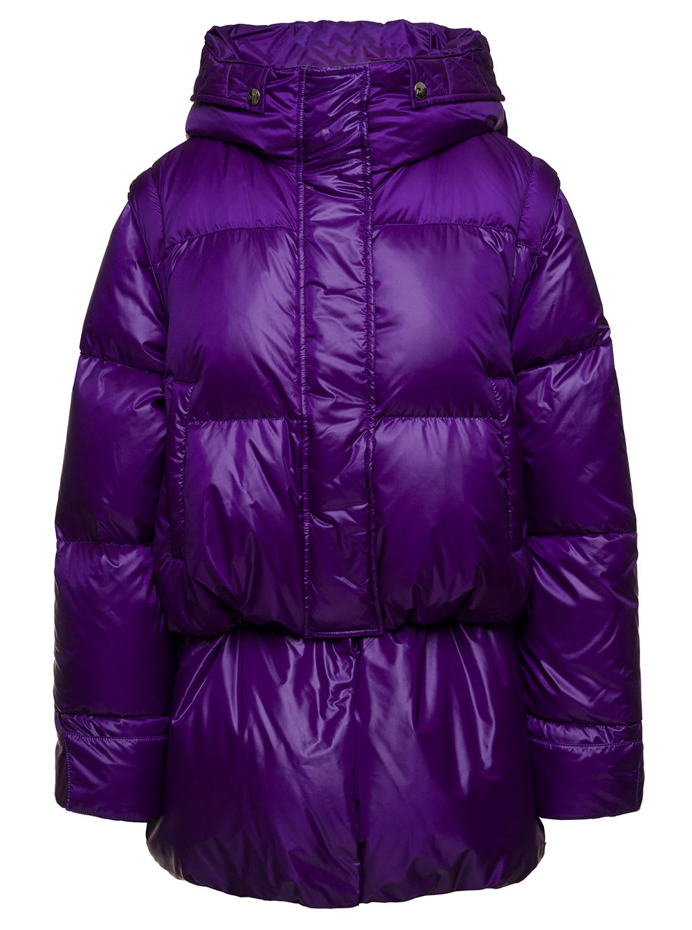 chiara Purple Down Jacket With Detachable Sleeves And End Band With Shiny Finish In Nylon Woman Anitroc