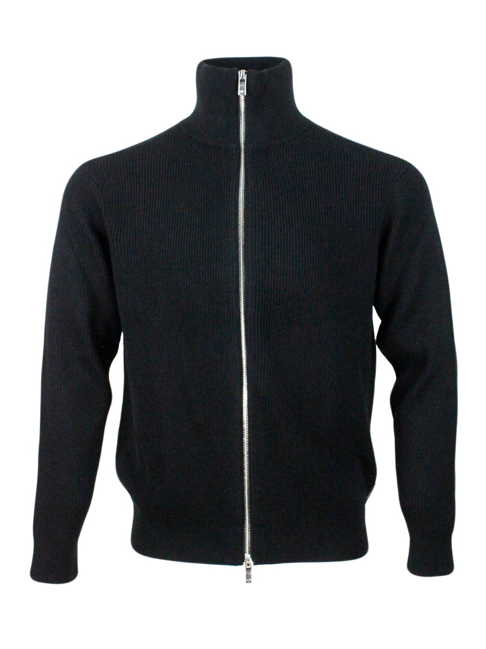 ARMANI EXCHANGE FULL ZIP CARDIGAN SWEATER WITH ENGLISH RIB KNIT IN WOOL AND COTTON BLEND