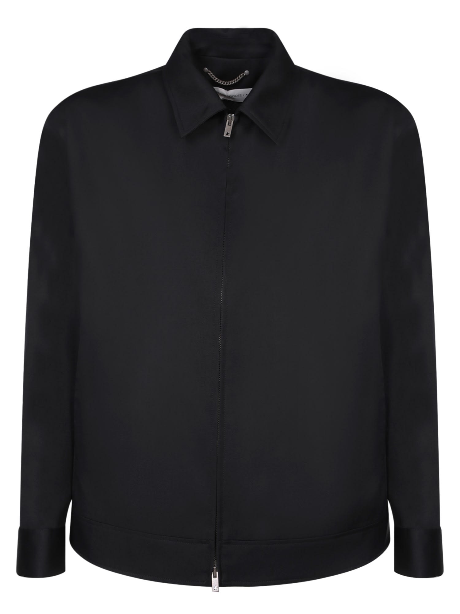 Golden Goose Black Jacket With Classic Collar And Long Sleeves In Black
