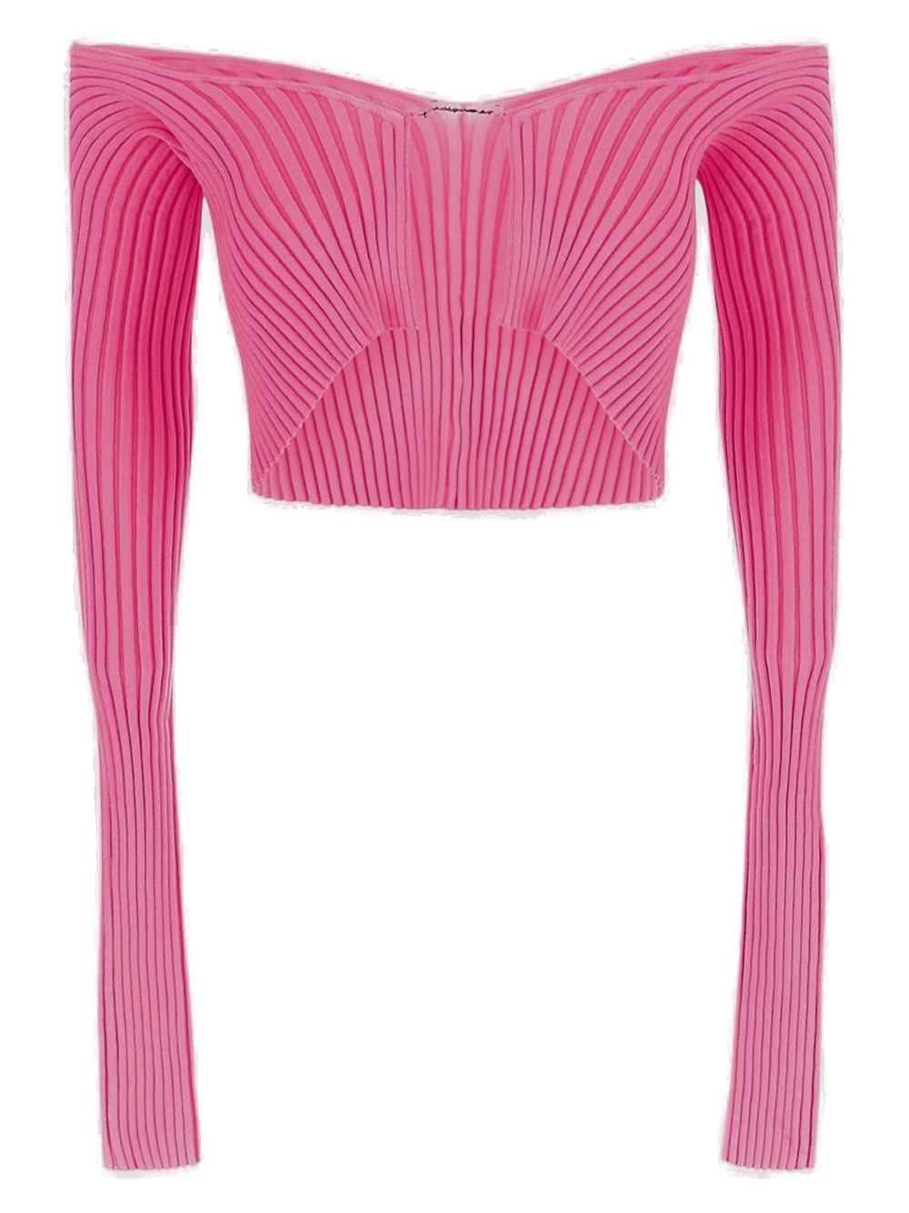 Shop Jacquemus Logo Plaque Cropped Long Sleeve Top In Pink