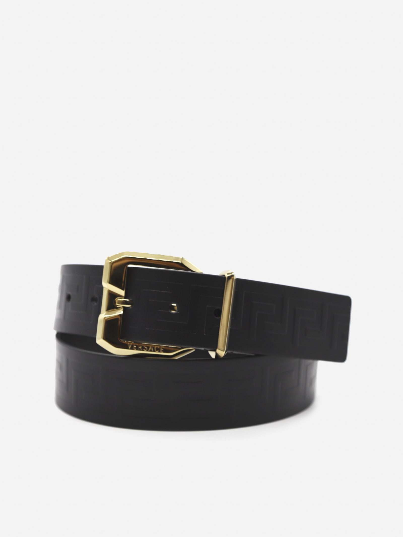 Versace Leather Belt With All-over Embossed Greca Motif