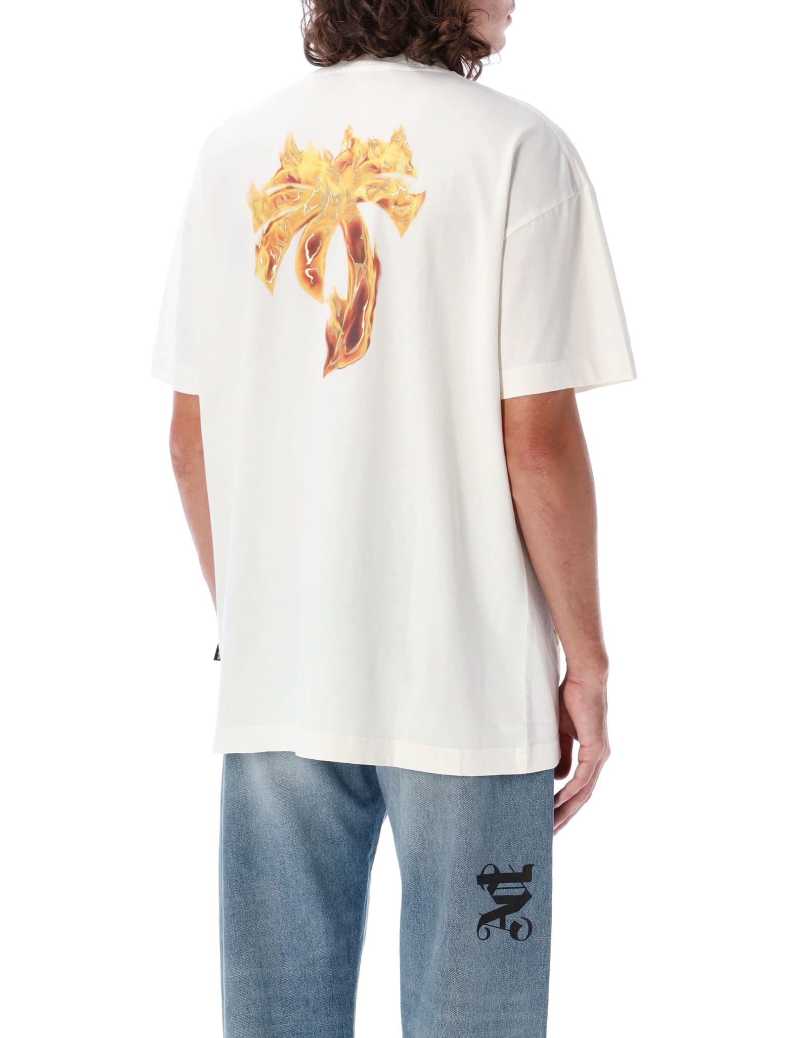 Shop Palm Angels Burning Palm T-shirt In White Gold