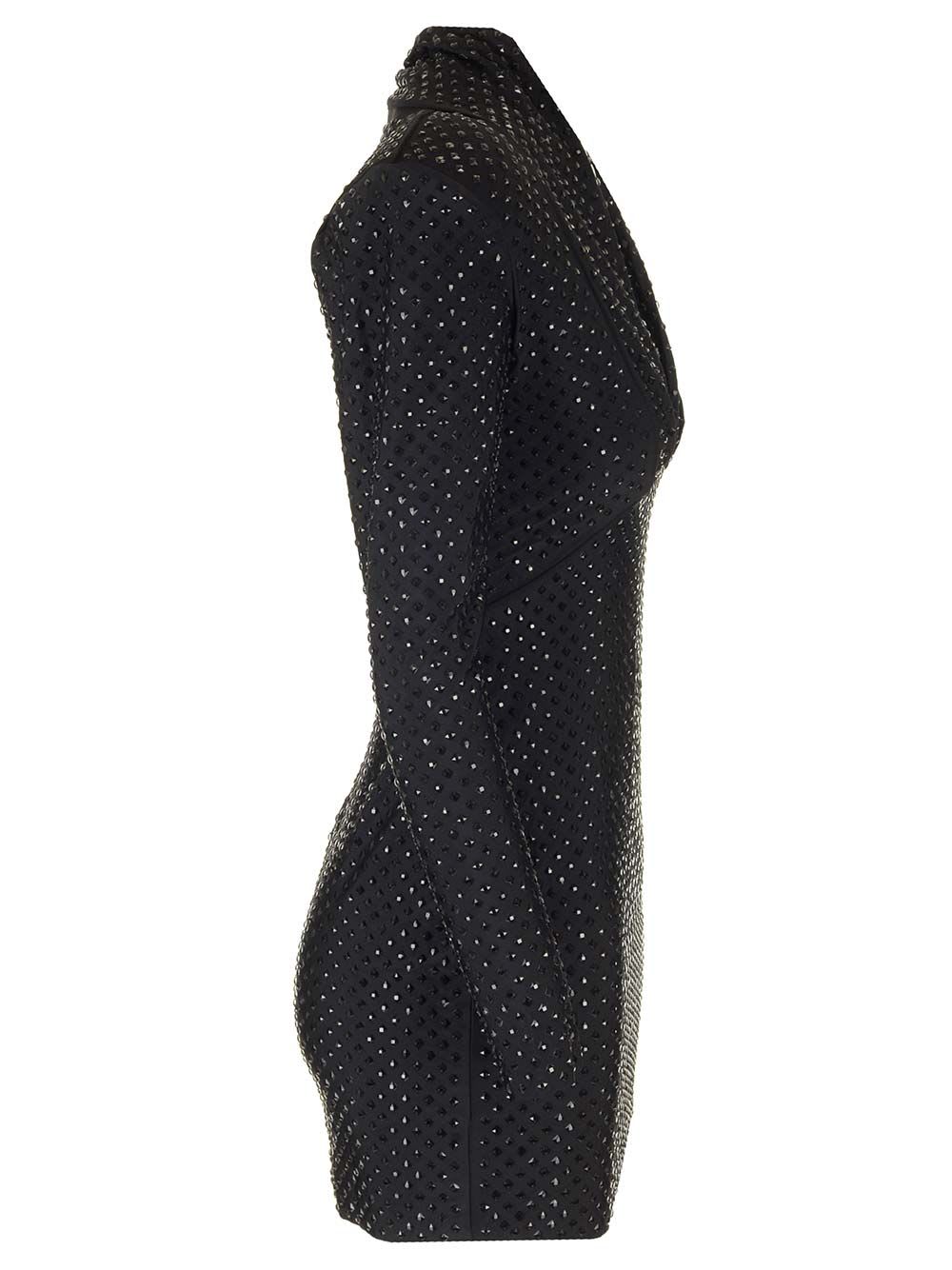 Shop Self-portrait Mini Dress With Rhinestones In Nero