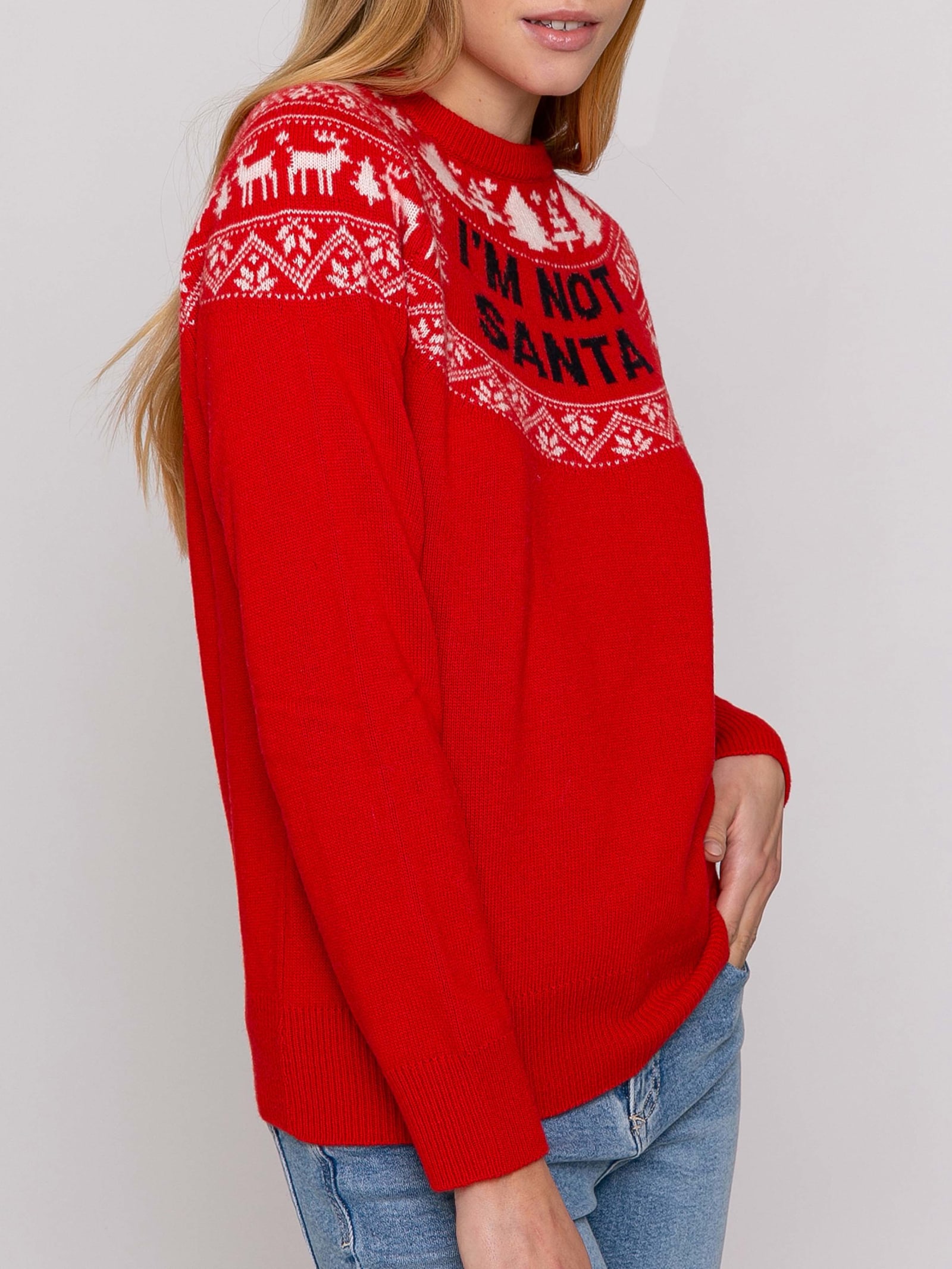 Shop Mc2 Saint Barth Woman Crewneck Red Sweater With Im Not Santa Print