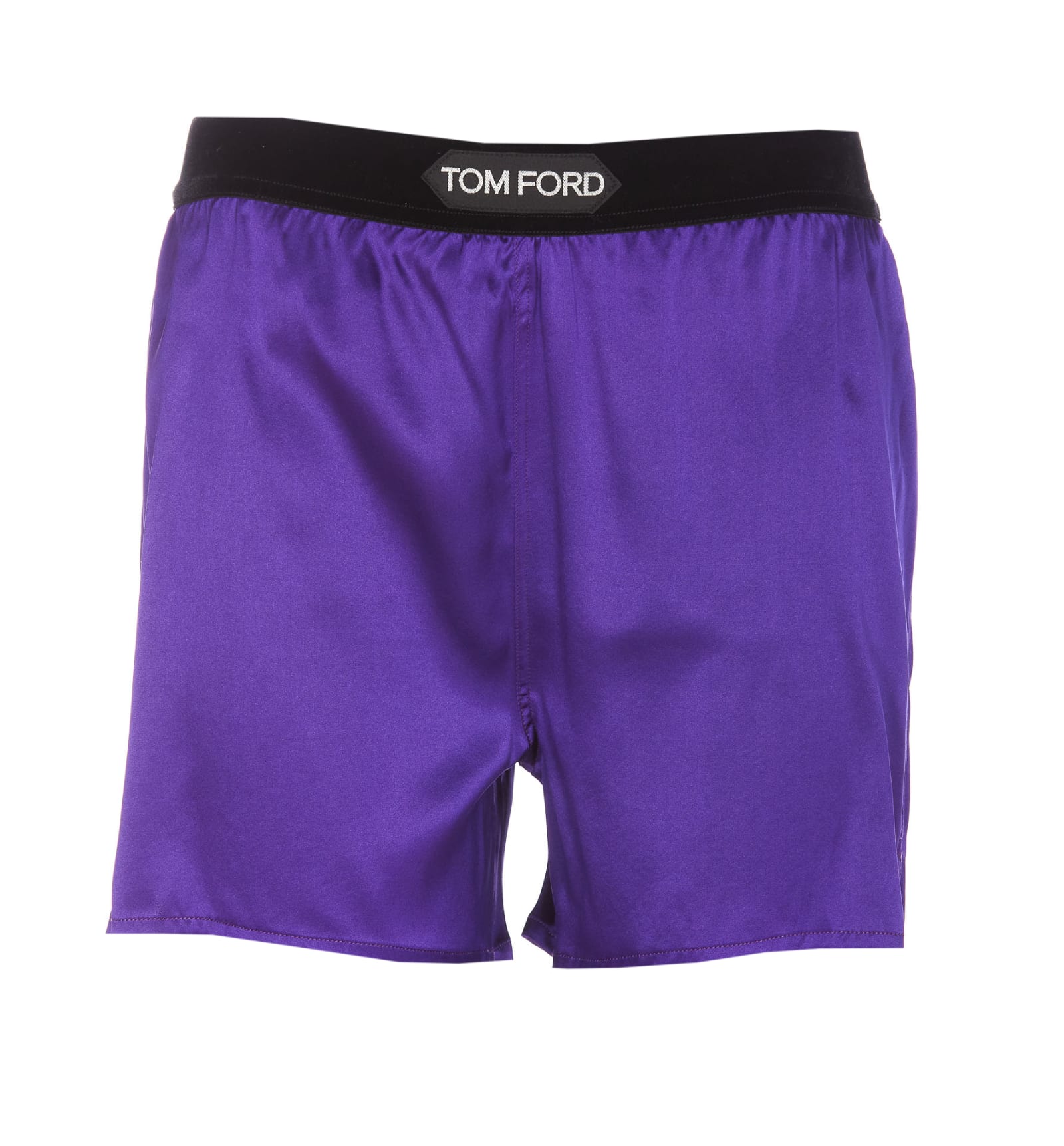 Tom Ford Logo Silk Satin Mini Shorts In Purple