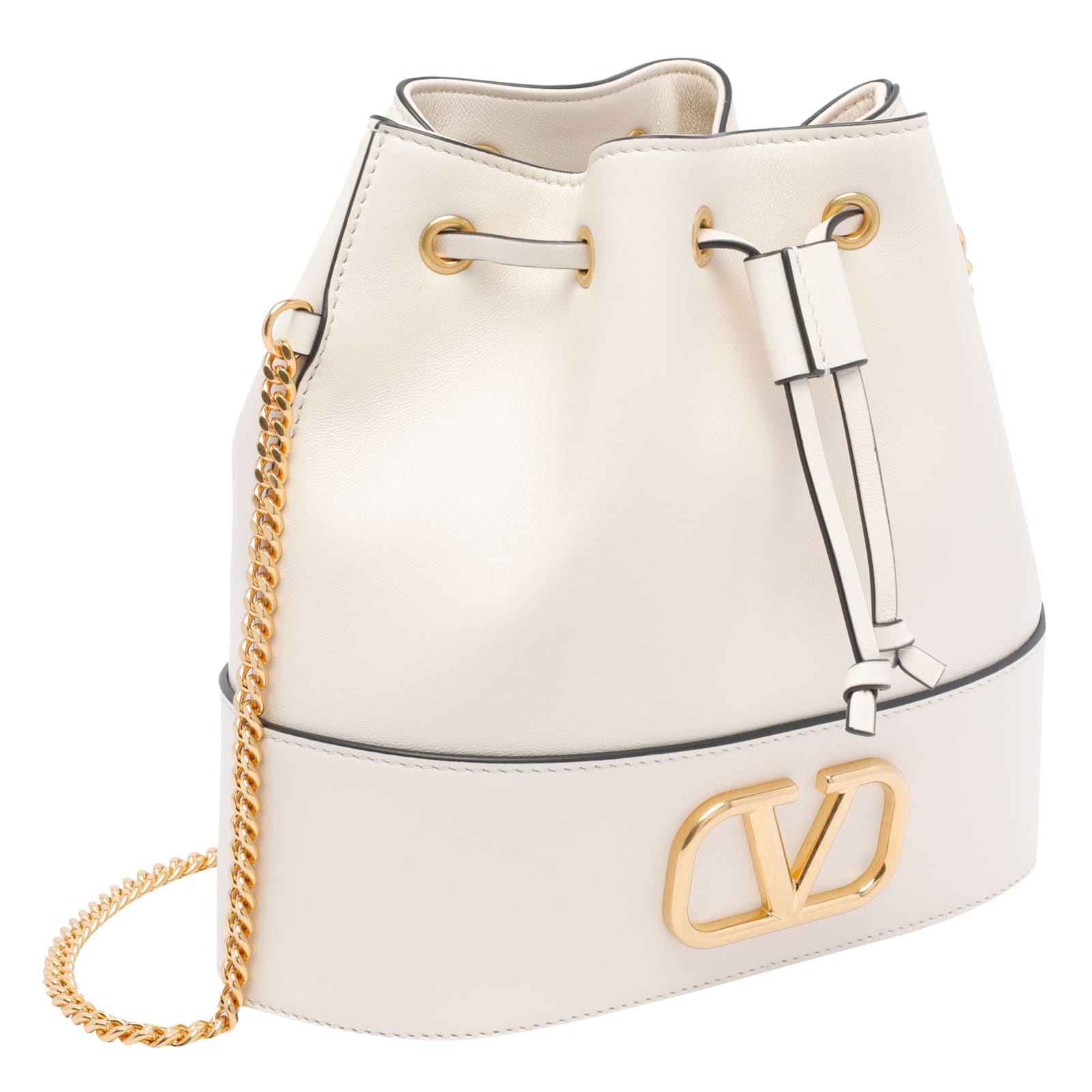 Valentino Chain Bucket Bag Gold-tone Hardware In White