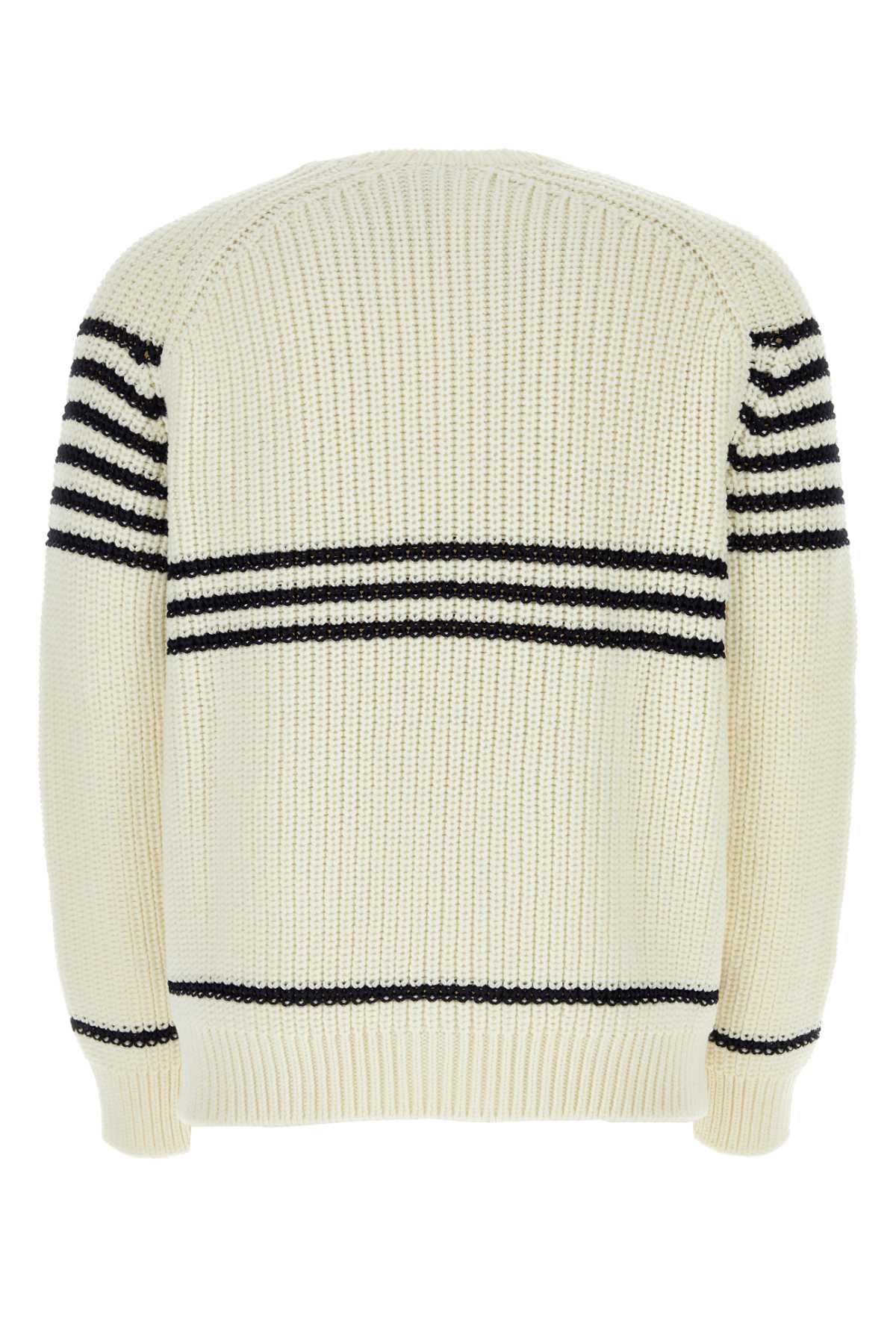 Shop Loewe Ivory Wool Blend Sweater In Offwhitenavy