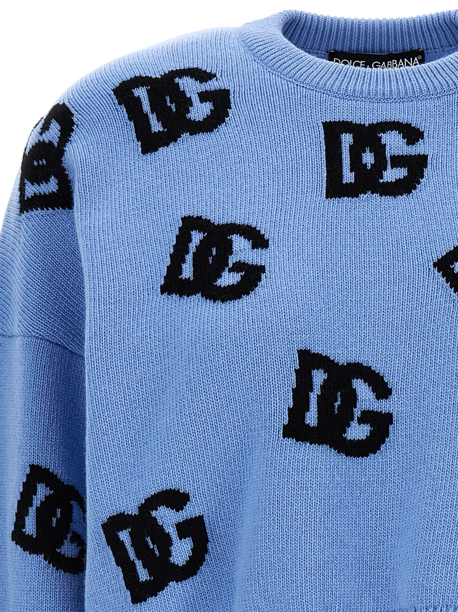 Shop Dolce & Gabbana Jacquard Logo Sweater In Light Blue