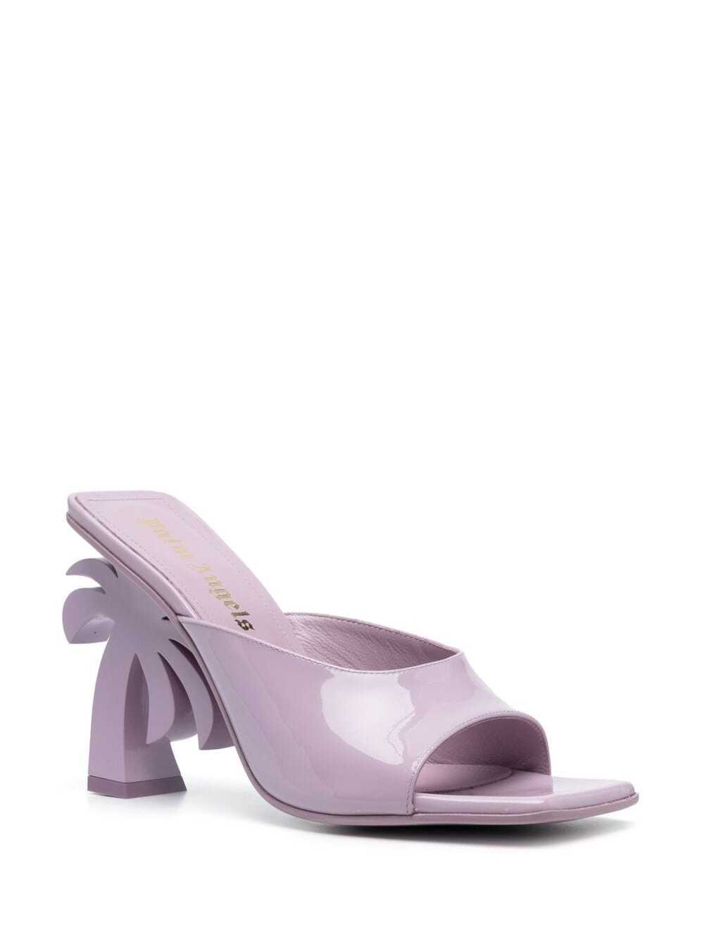 Shop Palm Angels Palm Tree Purple Mules With Palm Tree-shaped Heel In Leather Woman In Violet