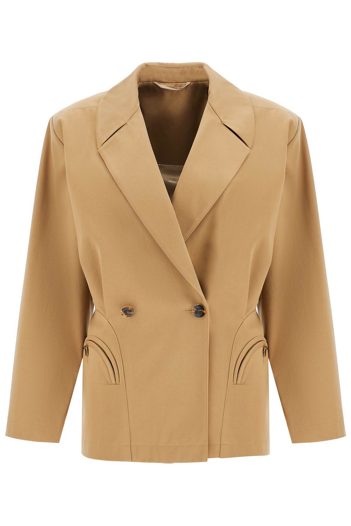 Beige Double-breasted Cotton Blazer