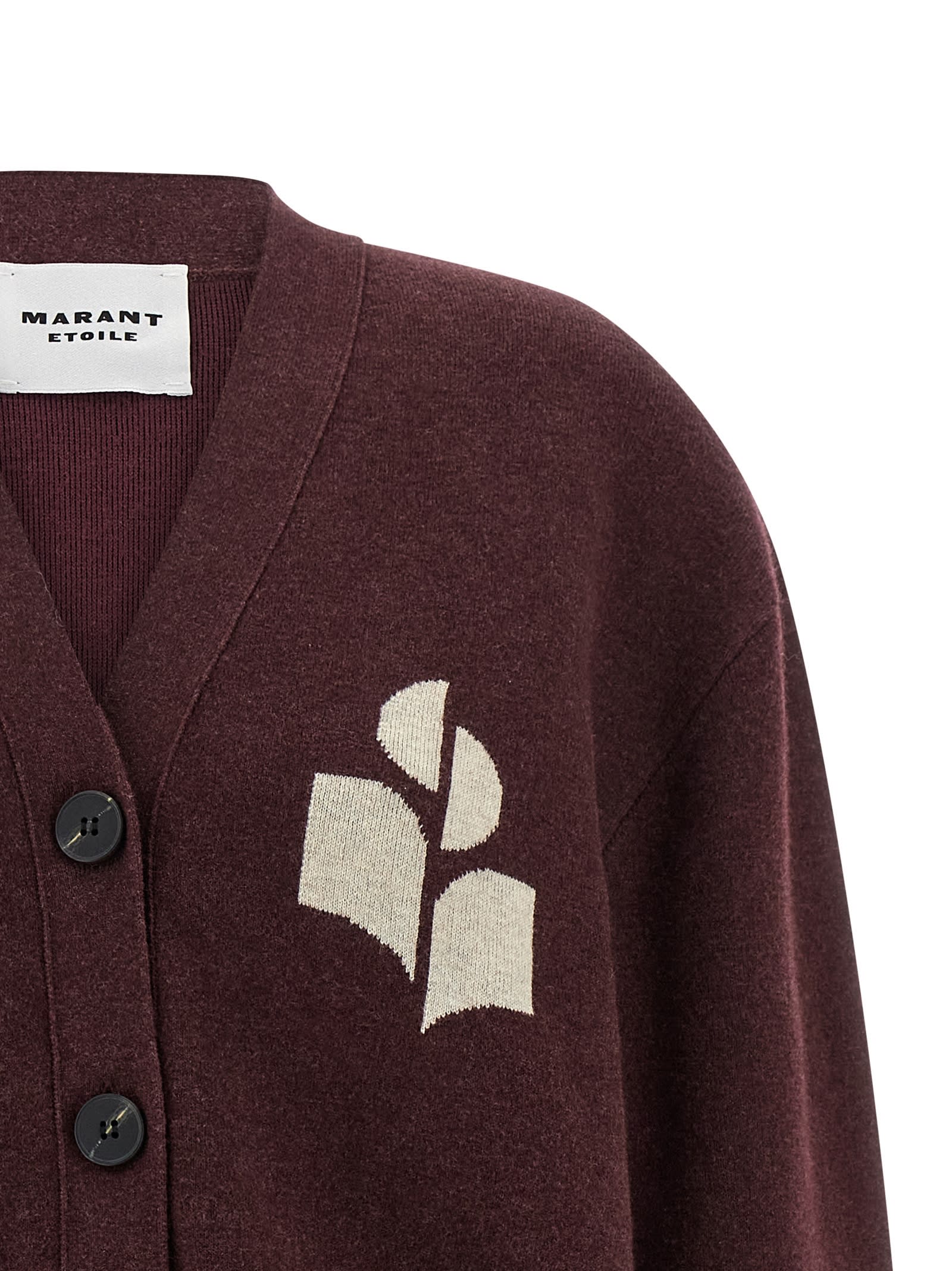 Isabel Marant Étoile V-neck Burgundy Cardigan With Center Button Closure In Animal Print