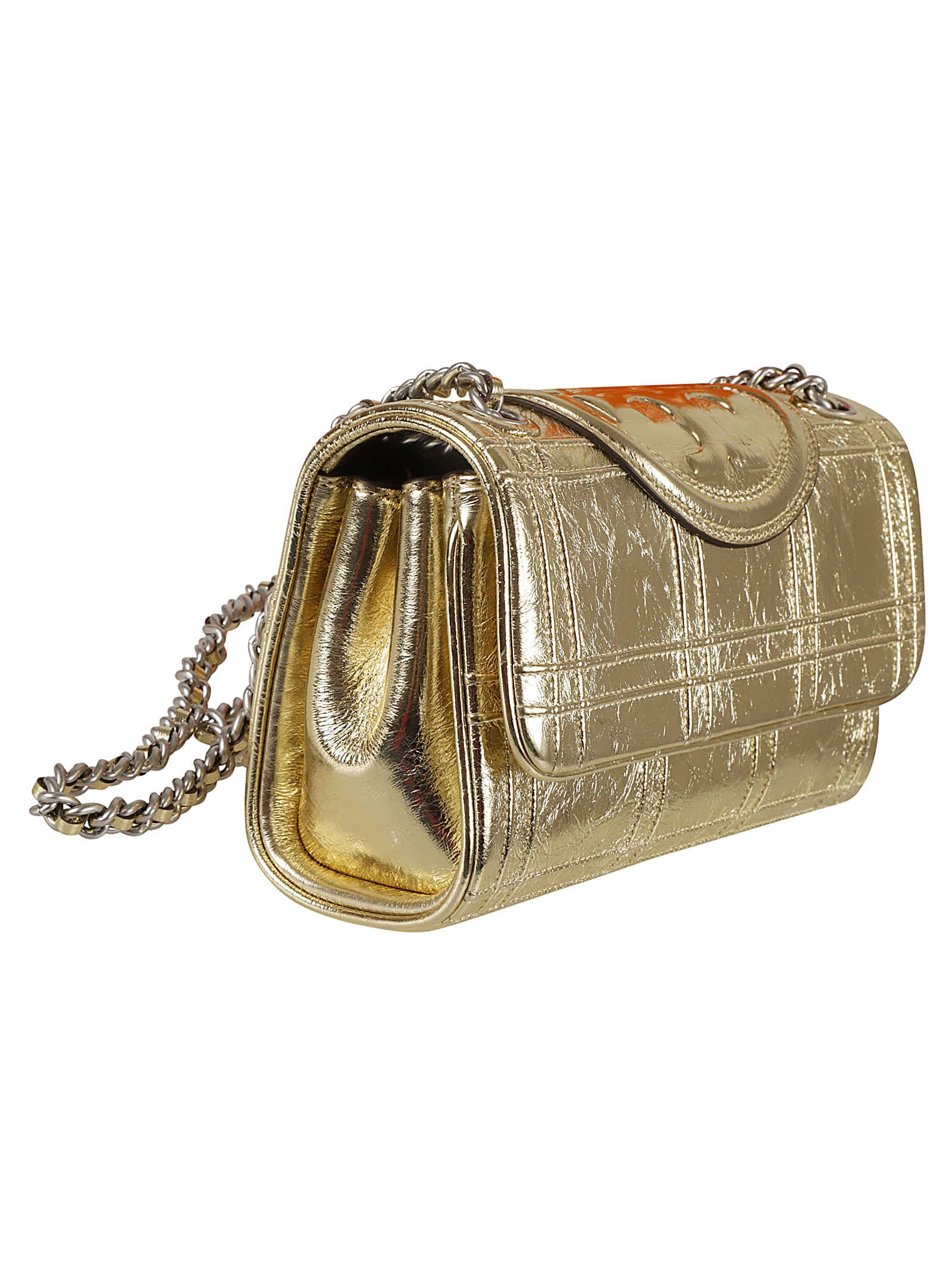 Shop Tory Burch Fleming Soft Metallic Quilt Shoulder Bag In Gold